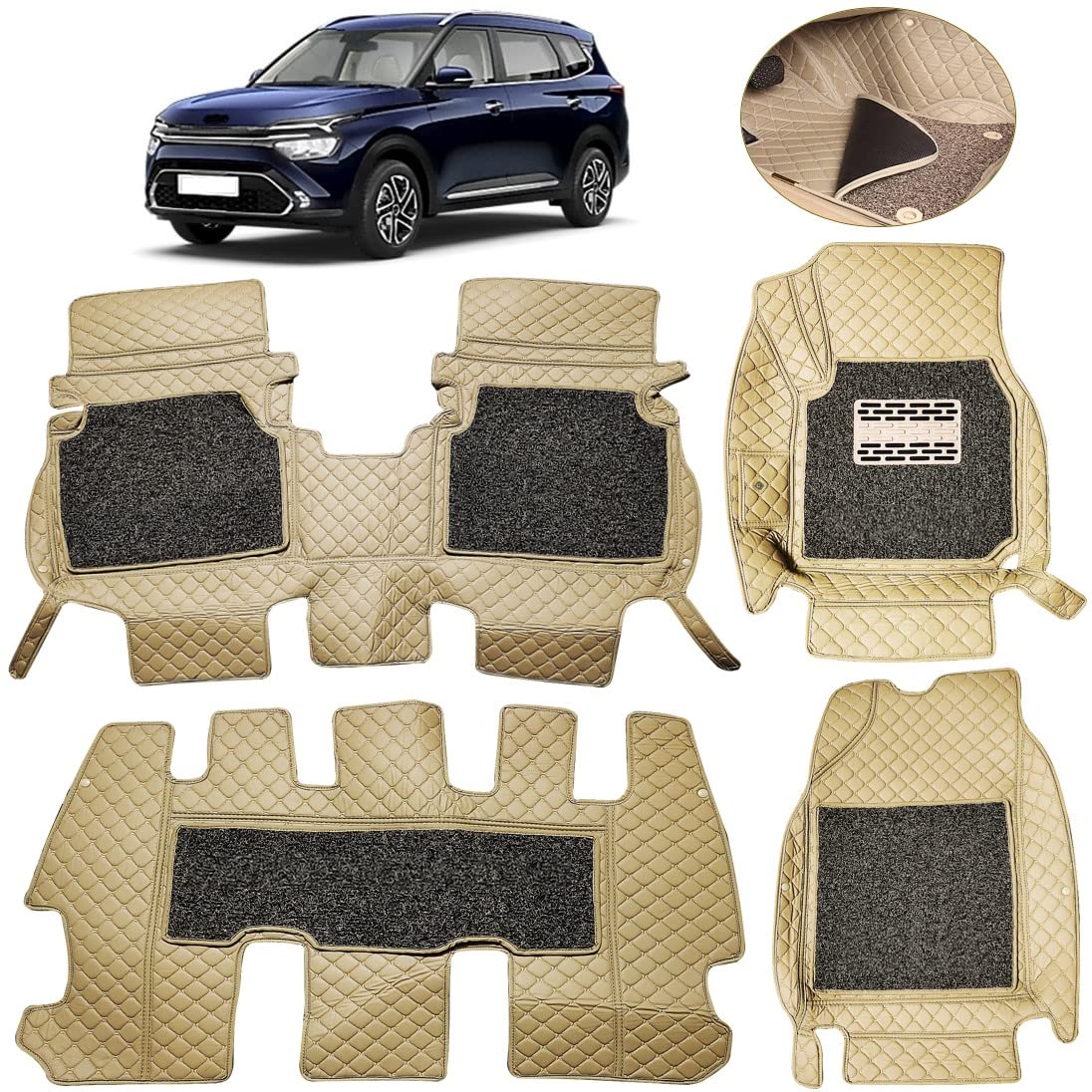 Vahan Expo 7D Car Floor Mats for Kia Carens 7 Seater 7D Car Mat Floor