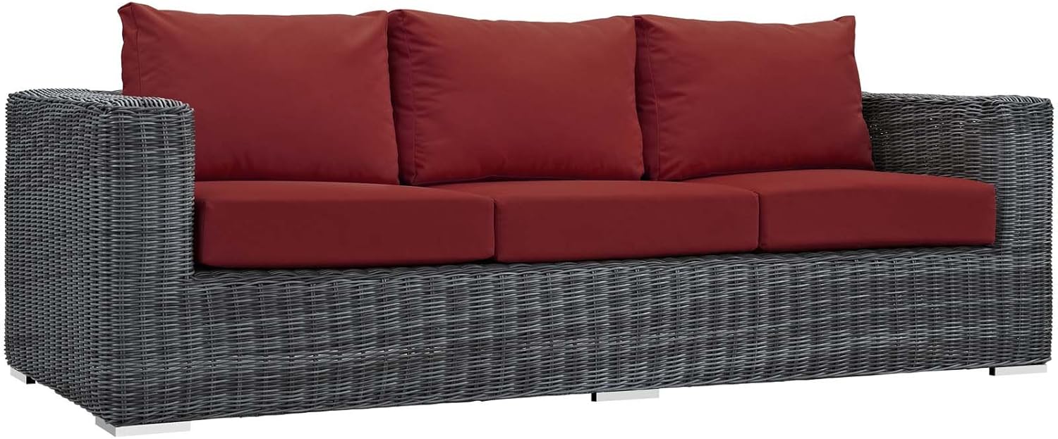 Modway Summon Wicker Rattan Outdoor Patio Sunbrella Sofa in Canvas Red