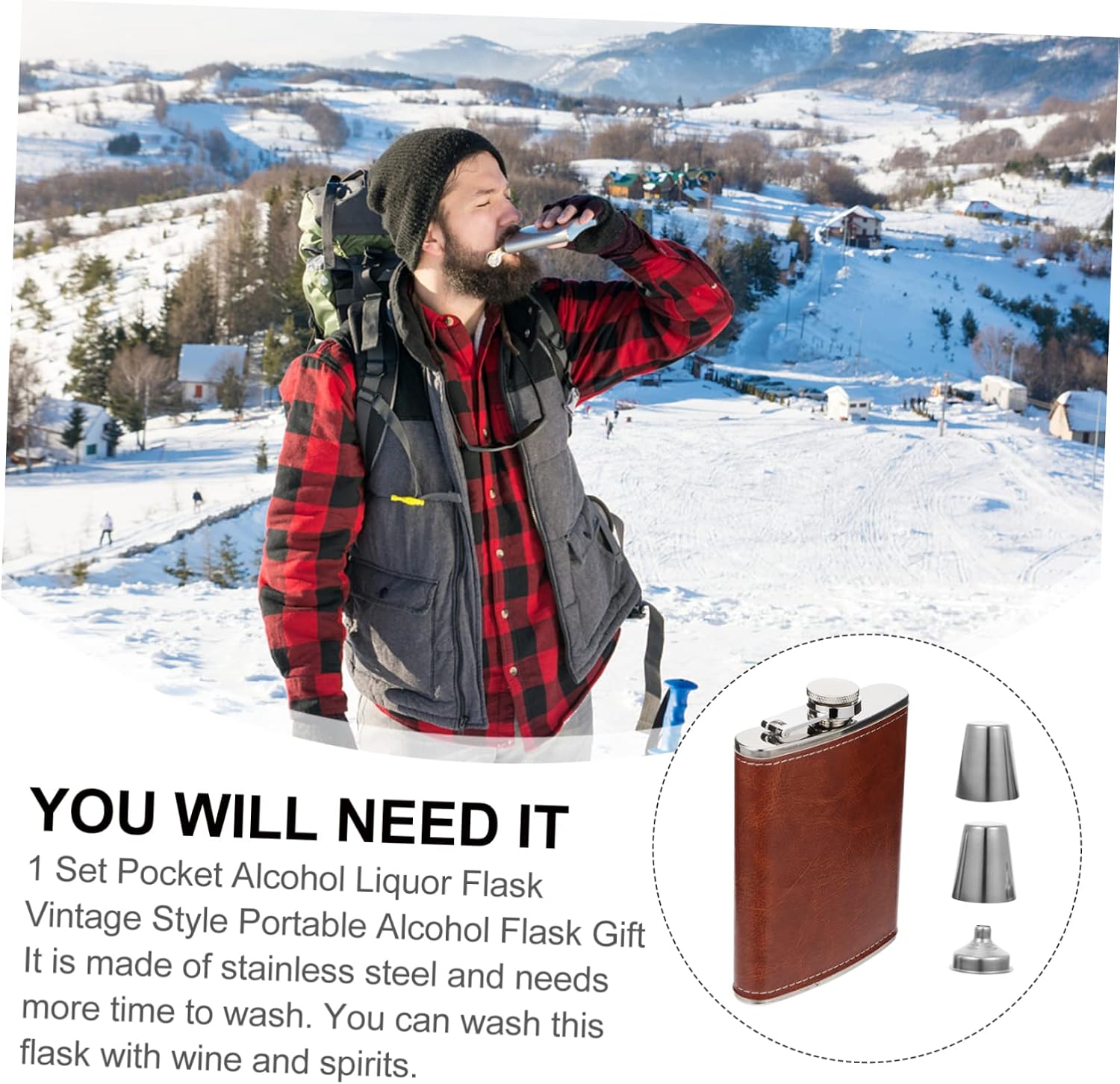 1Set Portable Alcohol Flask with Funnel Compact Pocket Liquor Flask for Outdoor Activities for Camping Fishing Hiking and More and Convenient