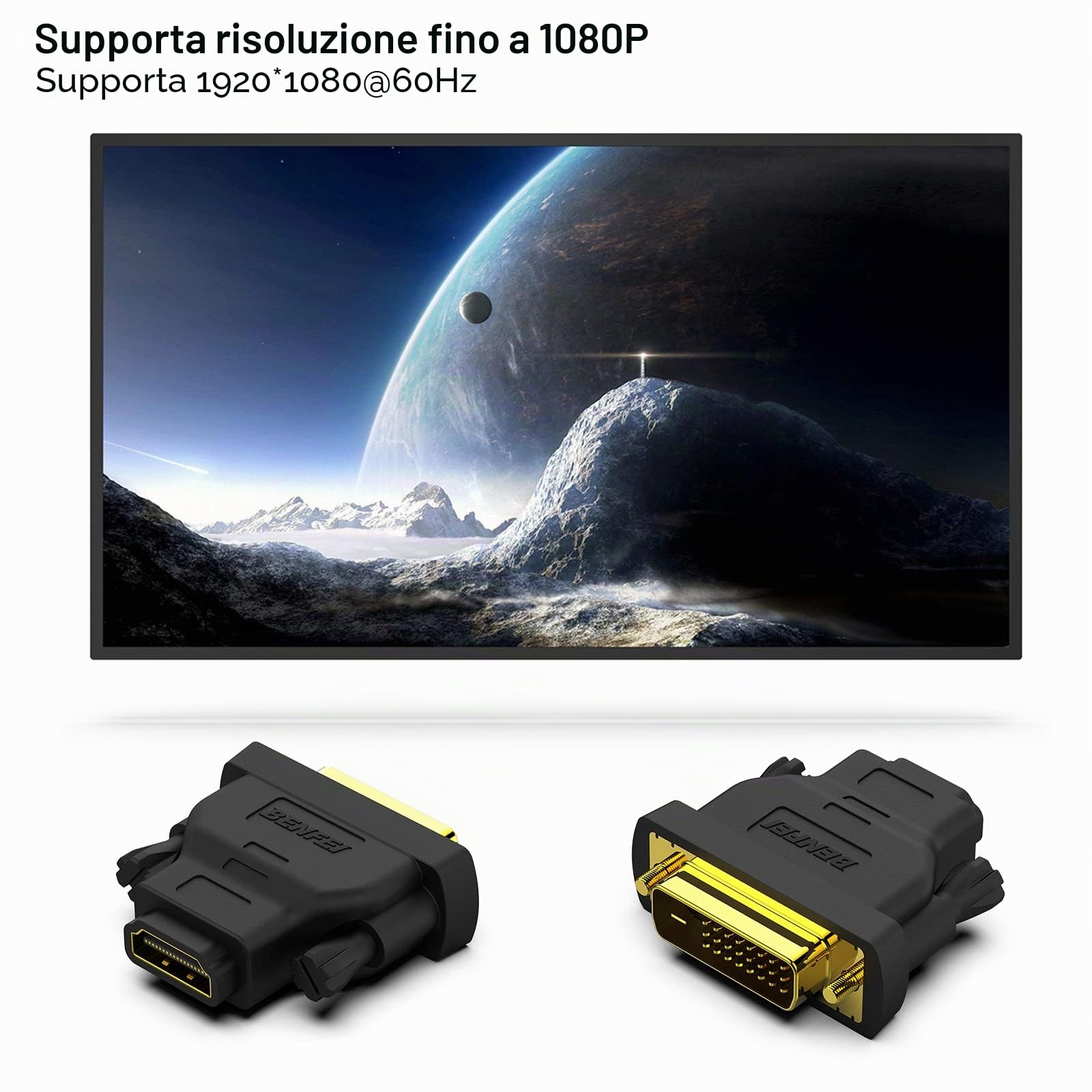 BENFEI Adattatore DVI a HDMI 2 Confezioni, Bidirezionale DVI (DVI-D) maschio a HDMI femmina con spina placcata in oro, supporto 1080P