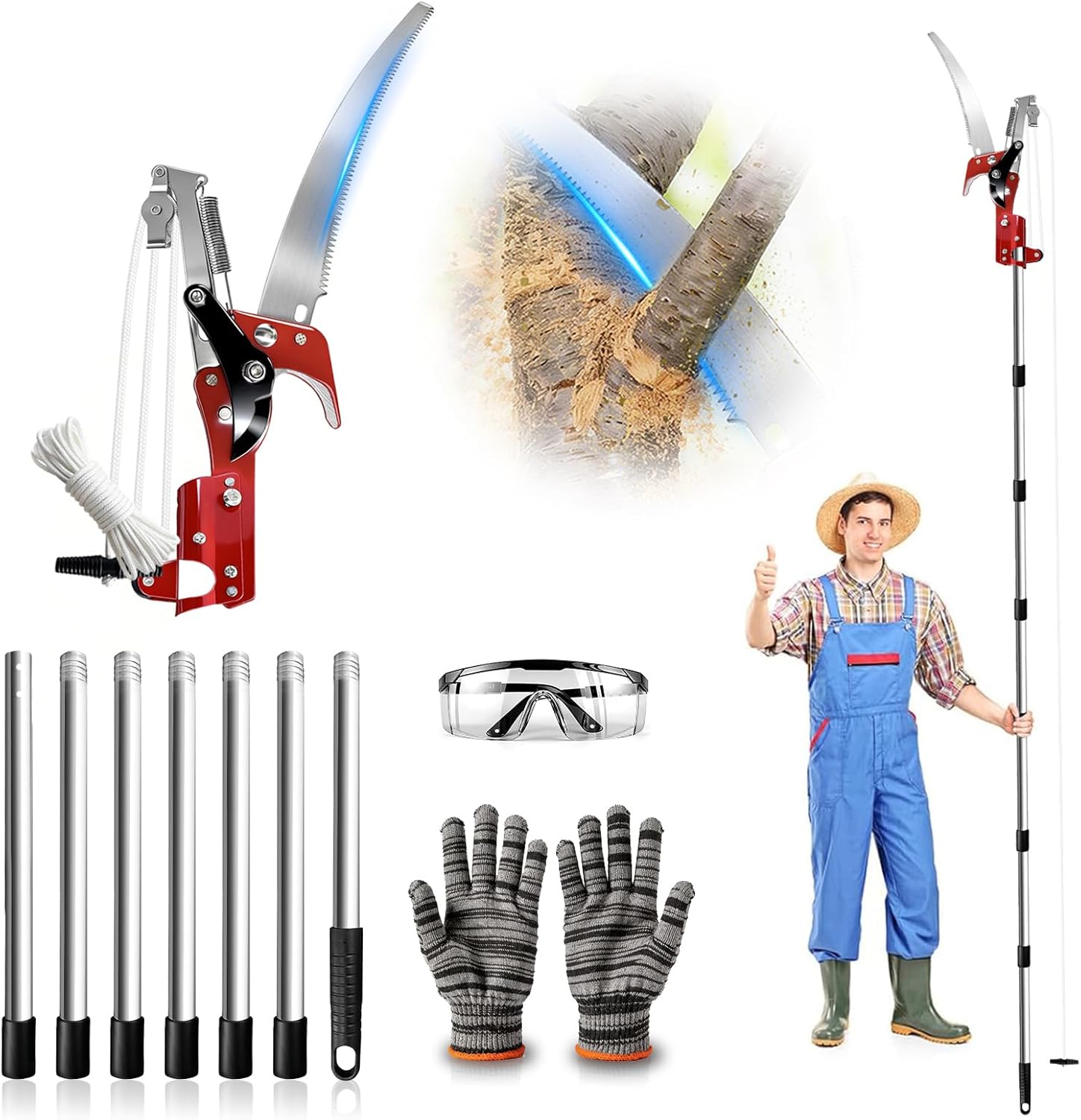 2-In-1 Pole Saws for Tree Trimming- 11FT Manual Tree Pruner With Saw Extendable Long Handle Pole Tree Trimmer, Hand Pole Saw For Cutting High Branches, Detachable Pruning Saw