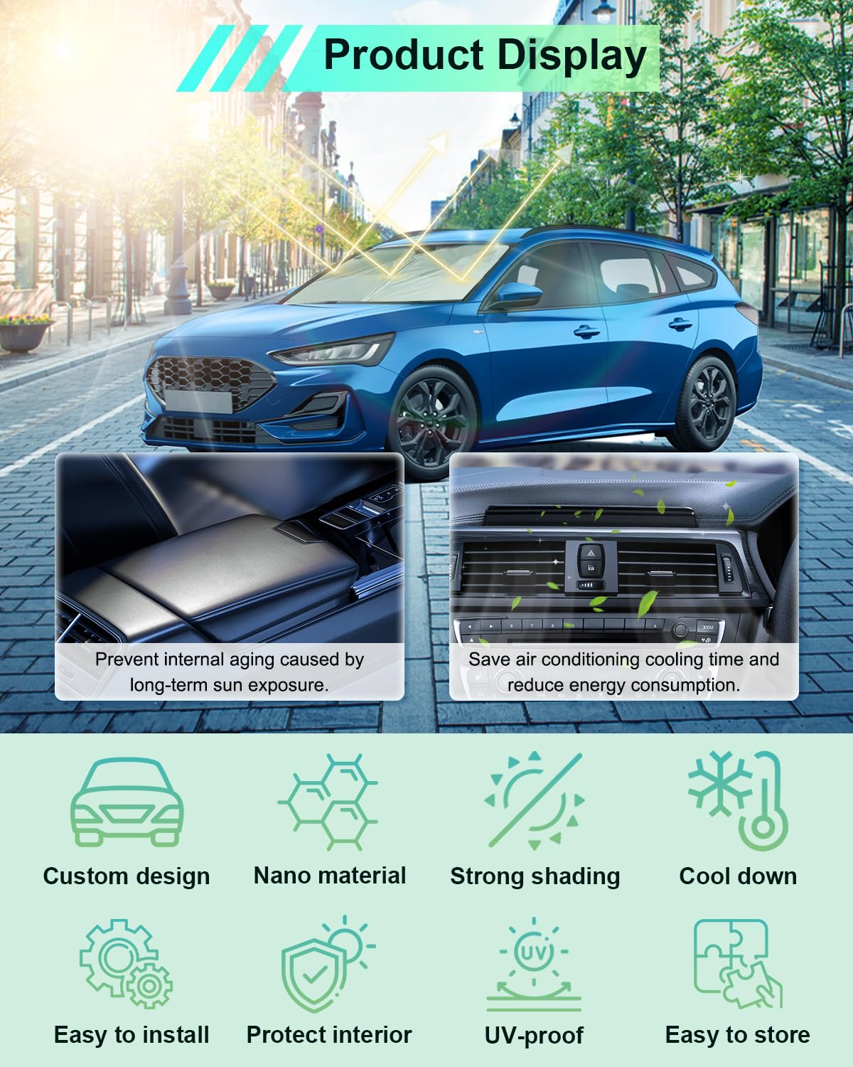 GAFAT Kompatybilny z Ford Focus MK4 ST Line 2018-2024, osłona przeciwsłoneczna i ochrona przed promieniowaniem UV