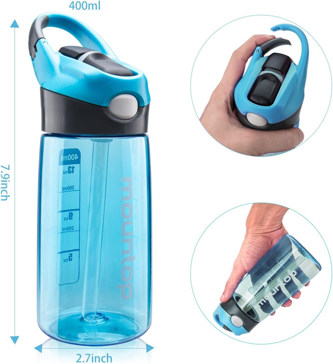 mountop Kids Water Bottle with Silicone Straw and Handle, Easy Use for Girls and Boys, BPA-free Water Bottle for Kids 14oz 400ml - Image 2