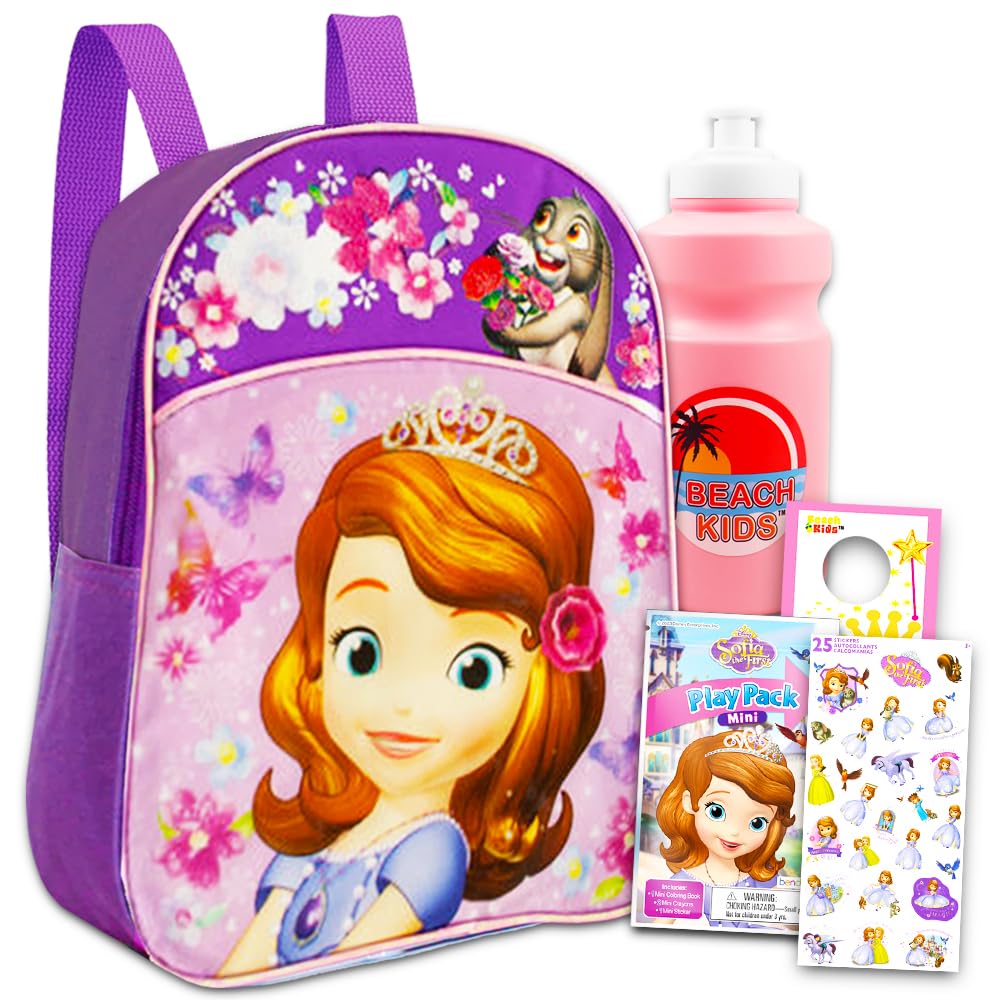 Disney Sofia the First Preschool Backpack for Toddlers Set - 11" Travel Bundle Sofia the First Bag, Coloring Book, More | Disney Travel Accessories