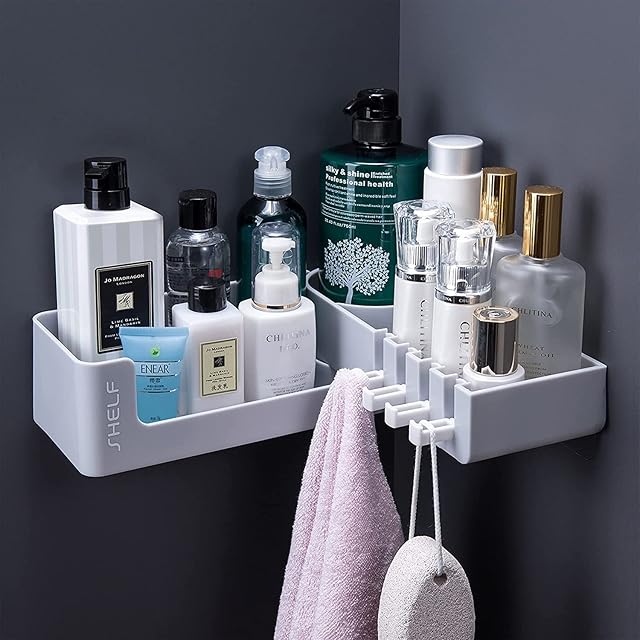 SLEEC Rotating Shower Organiser Bathroom Shelves Plastic Shower Corner Caddy Shower Shelf Bathroom Caddy Shelf No Drilling shower storage Corner Shelf Punch Free Shower Caddy Iron Shower Tidy