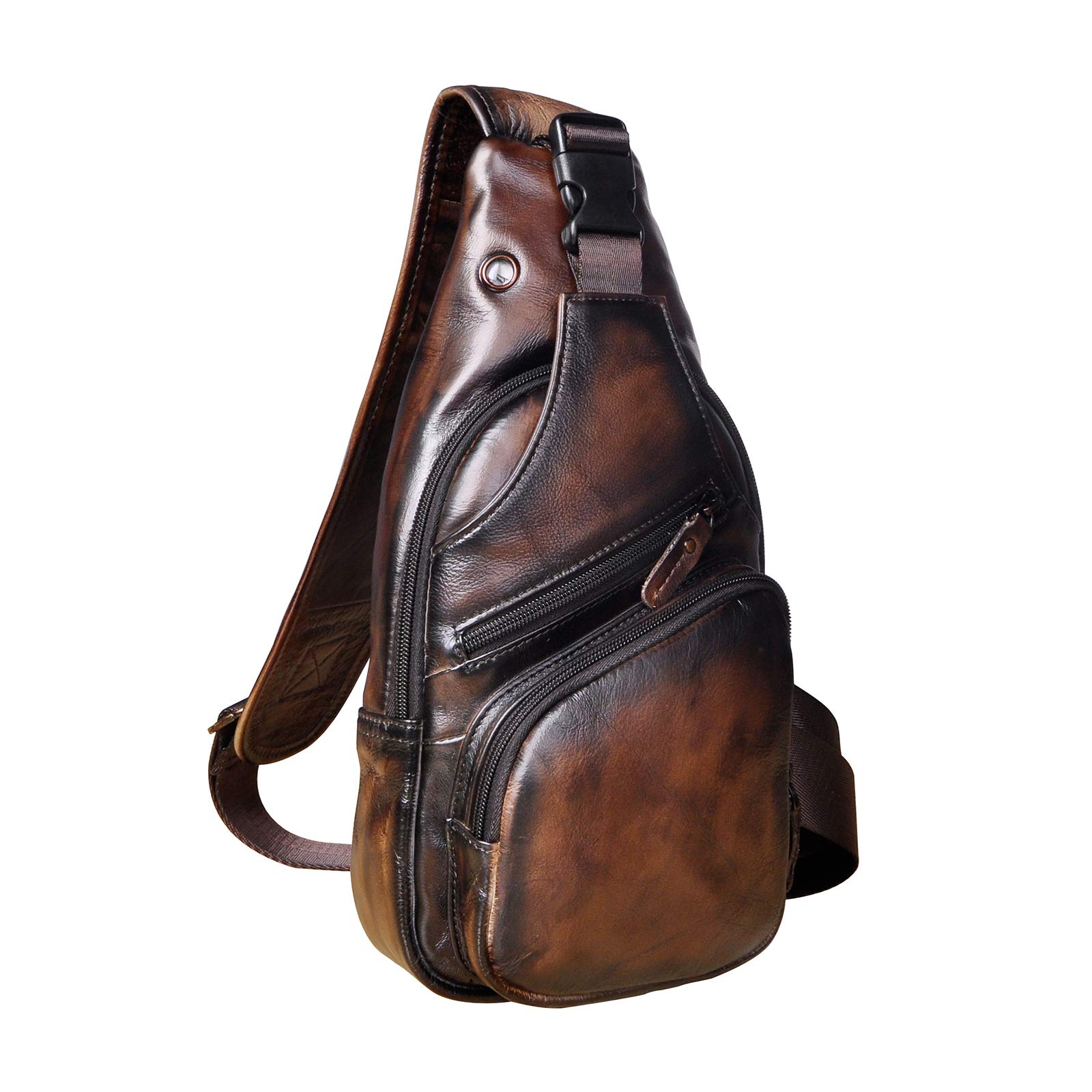 Le'aokuu Hombres Cuero Genuino vendimia Bolsos cruzados bolsa de tableta/paraguas/té bolsa mochila correa para el hombro cruz cuerpo y bolsa de mensajero y bolsa de pecho