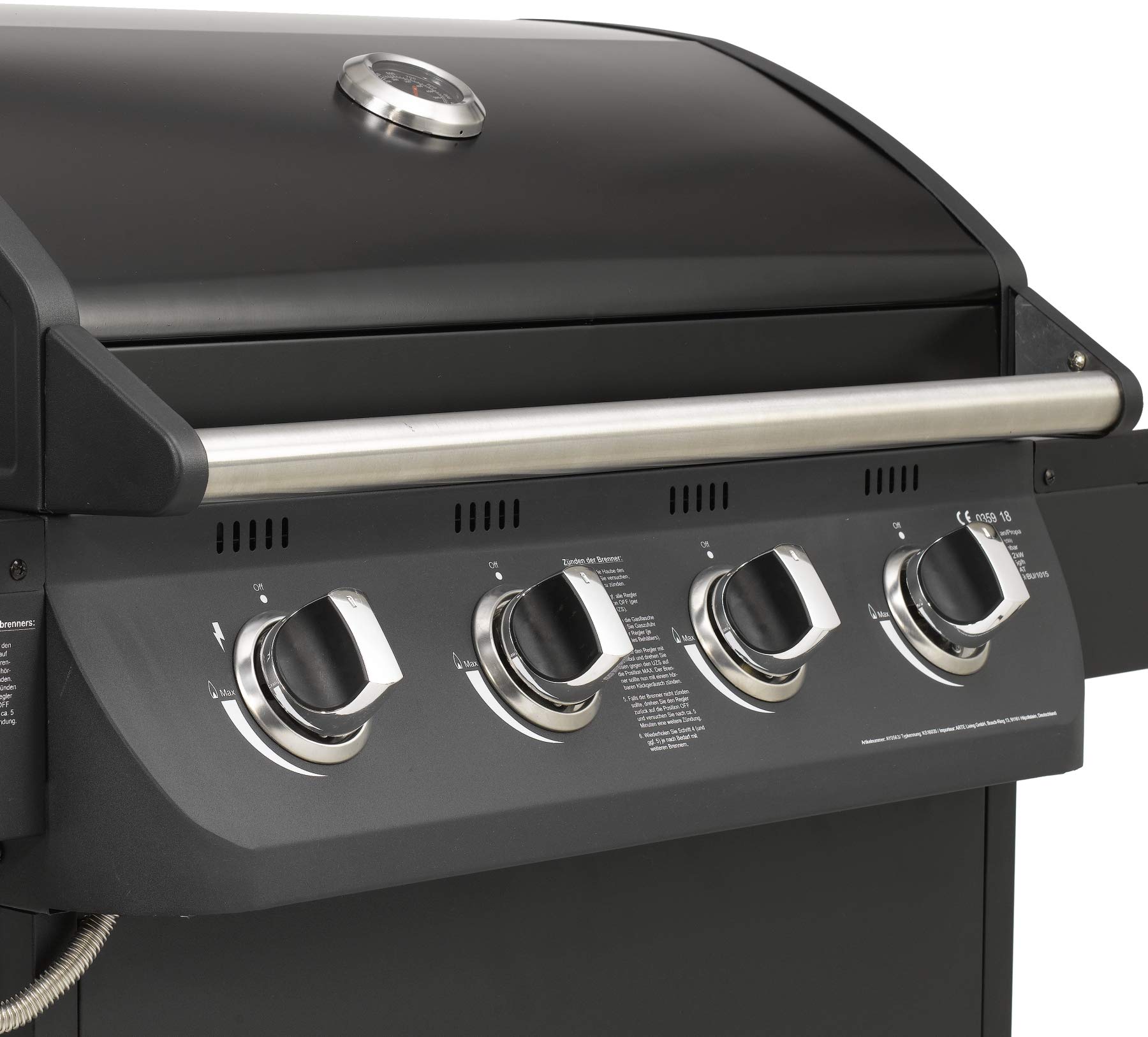 Gasgrill "COLUMBUS" von El Fuego® 4 + 1 Brenner Grill Smoker Grillwagen BBQ, inkl. Seitenbrenner, verchromter Warmhalterost, Brenner aus Edelstahl, auf Rädern AY 563