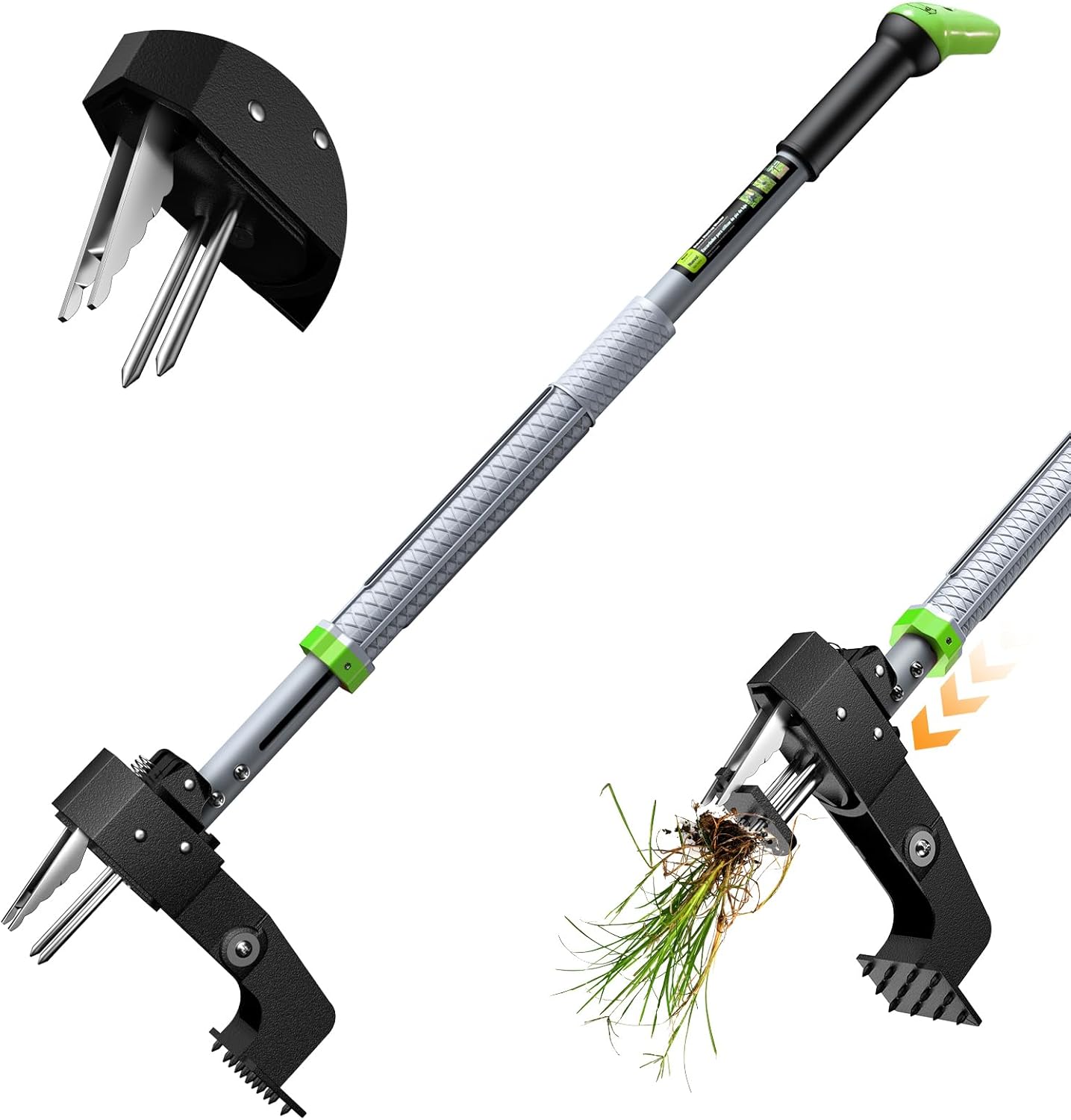 Weed Puller Tool - Stand Up Weed Puller with 4-Claw Steel Head, 39"-46" Retractable Handle & Easy-Eject Mechanism for Dandelions, Clover & More, No Bending or Kneeling - Green