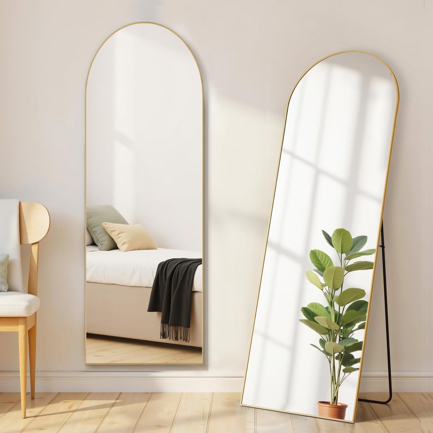 Photo 1 of *Hardware missing* Aidoly Arched Mirror Full Length, Upgraded 16"x59" Body Wall Mirrors with Shatter-Proof Glass, Floor Standing, Hanging or Leaning, Tall Arch Mirror with Stand Aluminum Alloy Frame for Bedroom, Gold