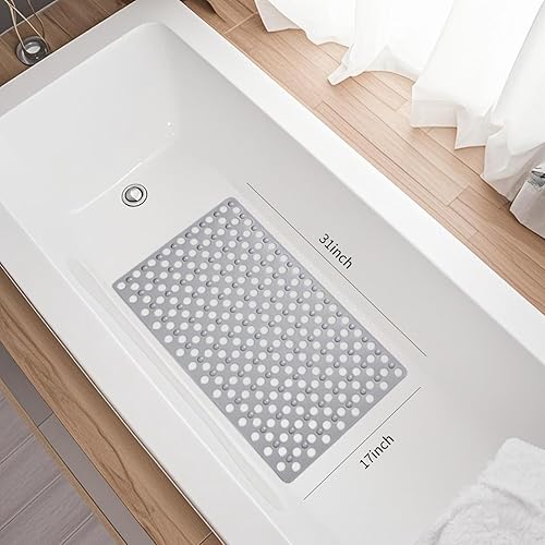 Miniatura 8 de Tapete antideslizante para bañera y ducha de 31 x 17 pulgadas, tapete de baño con orificios de drenaje de secado rápido y ventosas, tapete de baño