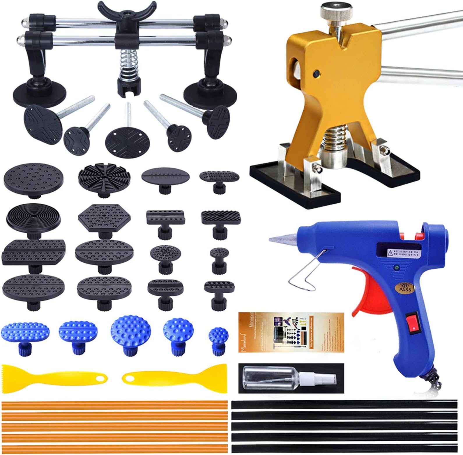 Auto Body Dent Puller Kit - Car Dent Puller Set with Double Pole Bridge Dent Puller and Golden Dent Puller for Refrigerator Washing Machine Auto Body Repair Dent Removal, Metal Dent Repair