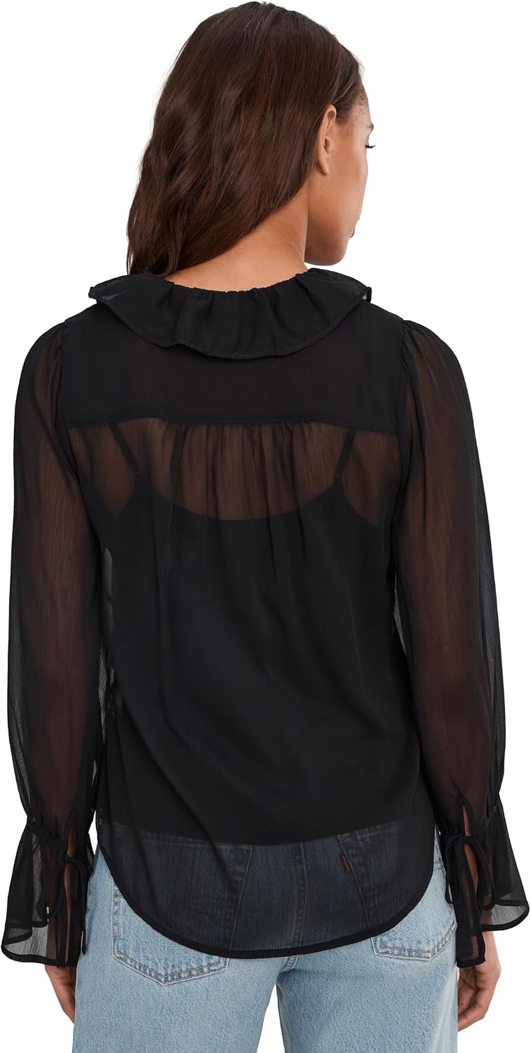 Liverpool Los Angeles Women's Long Sleeve Ruffle Front Woven Shirt