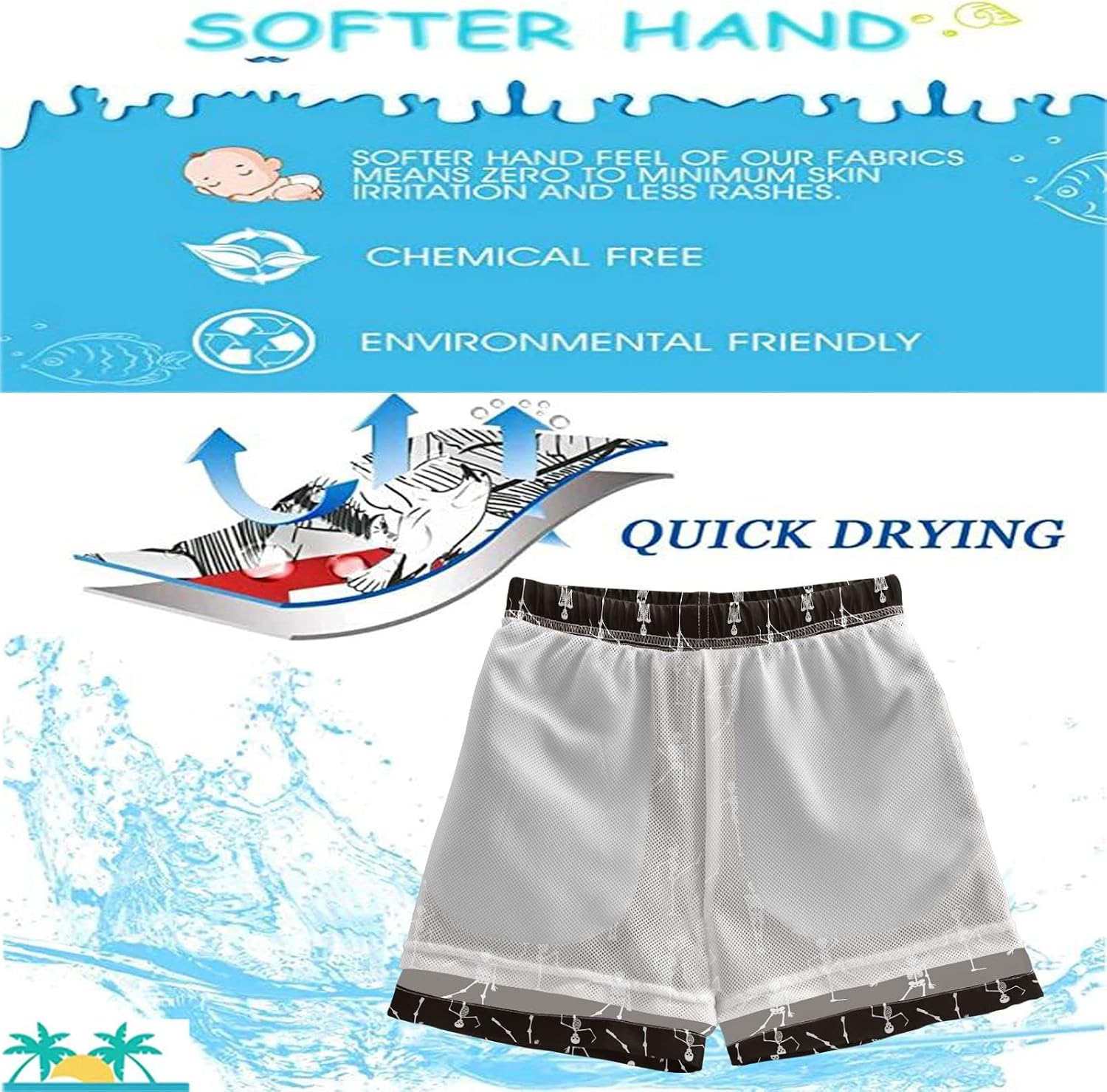 visesunny Boys Surfing Board Shorts Quick Dry Boys Swim Shorts s Swim Trunks Size from 2T to 14/16