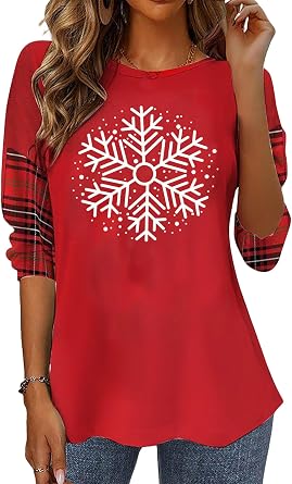 LLHXRUI Womens Christmas Trees T Shirt Long Sleeve Xmas Party Holiday Tops