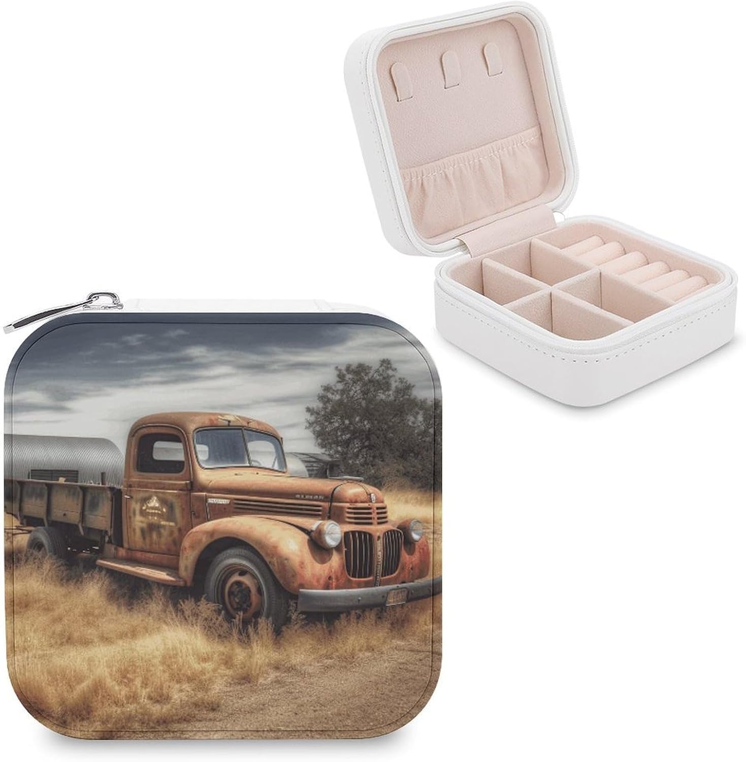Old Truck Car Jewelry Box Mini Travel Jewelry Case with Zipper Jewelry Organizer Storage Case Portable Jewelry Storage Box Personalized Trinket Organizer for Women