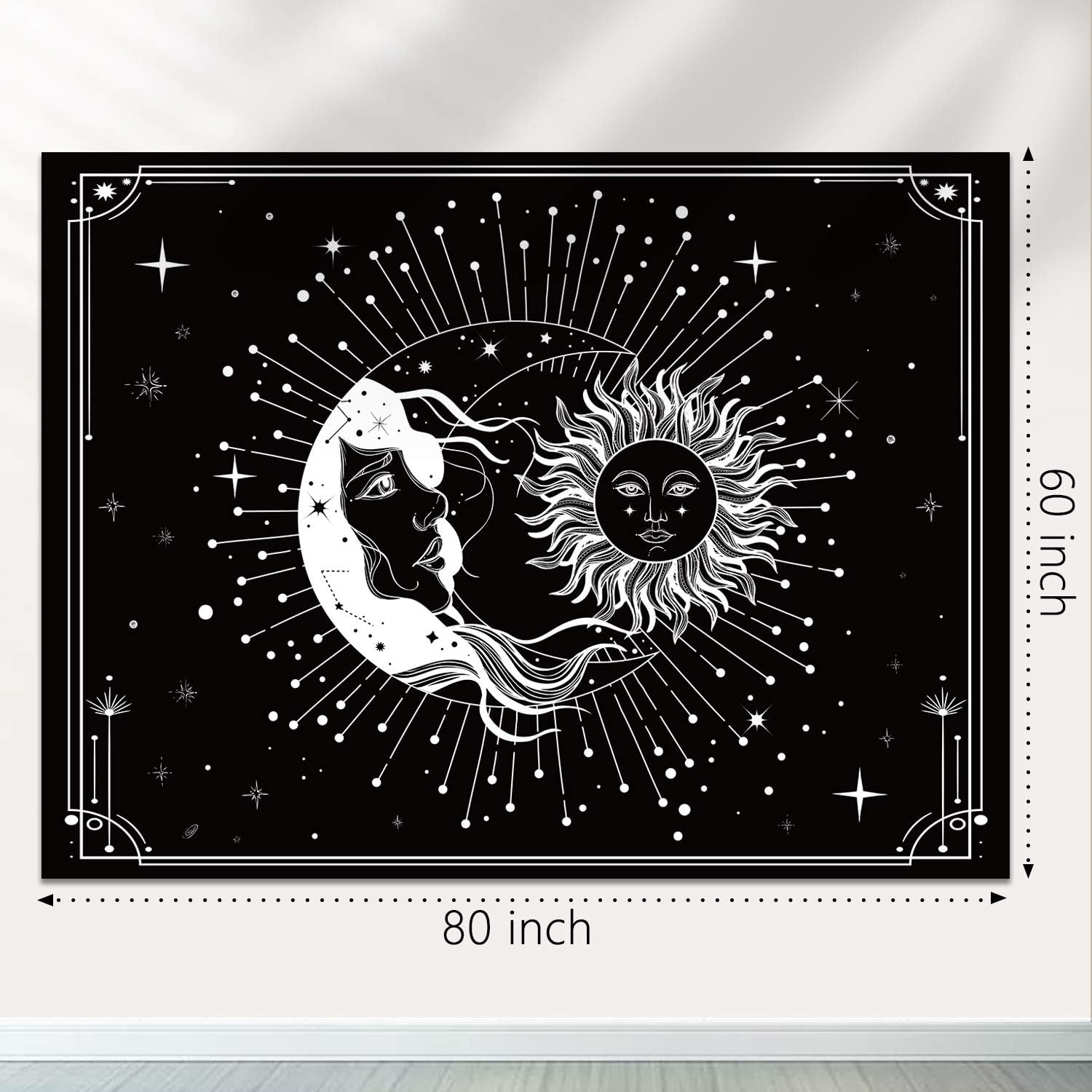 Tapestry Wall Hanging Sun Moon Stars Space Psychedelic Black and White Tapestries Wall Tapestry for Bedroom Aesthetic Home Wall Décor (60x80 Inches, 150x200 cm, Sun and Moon-1)