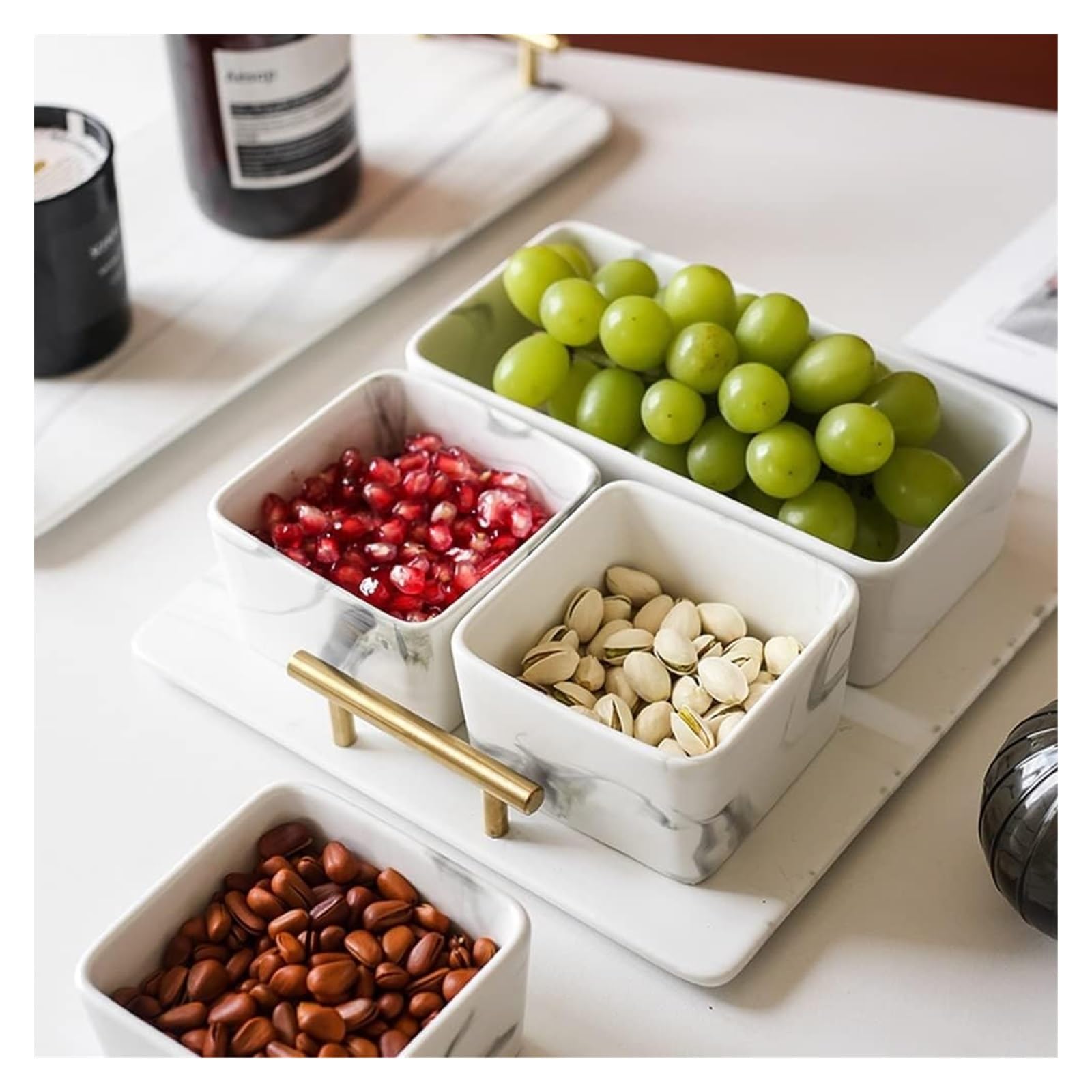 Snackbox mit Fächern Nussschale Vorspeisenplatte Keramik Trockenobstschalen Haushalt Wohnzimmer Snack-Tablett