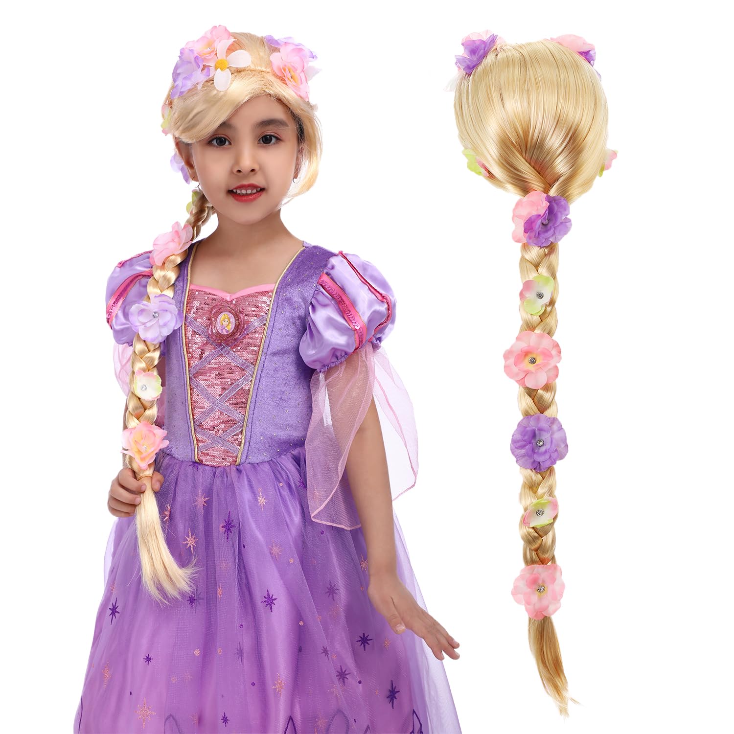 Girls Costume Accessories Wig, Girls Rapunzel Wig Tangled Braid for Toddlers, Halloween Christmas Birthday Role Play Rapunzel Dress Up Hair for Kids