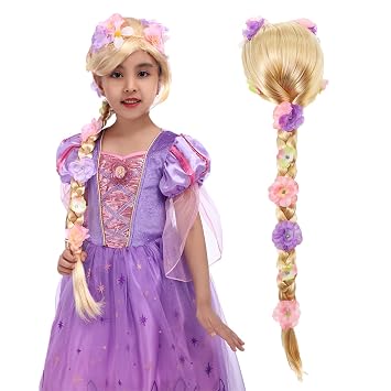 Girls Costume Accessories Wig, Girls Rapunzel Wig Tangled Braid for Toddlers, Halloween Christmas Birthday Role Play Rapunzel Dress Up Hair for Kids