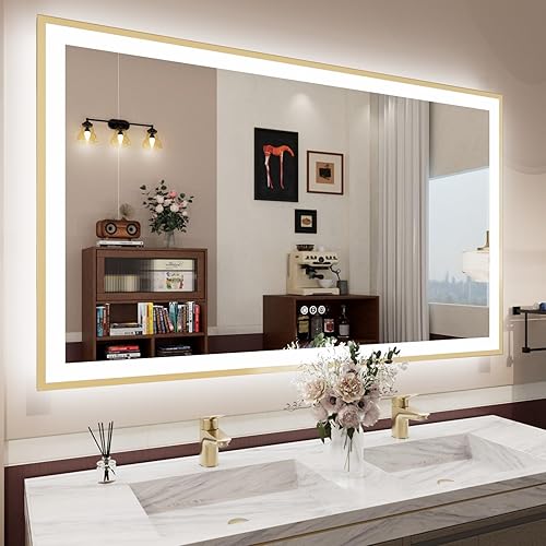 Miniatura 69 de Espejo de baño LED de 20x28 pulgadas con marco negro, espejos de baño retroiluminados y con luz frontal para pared, antiempañamiento, regulable, con