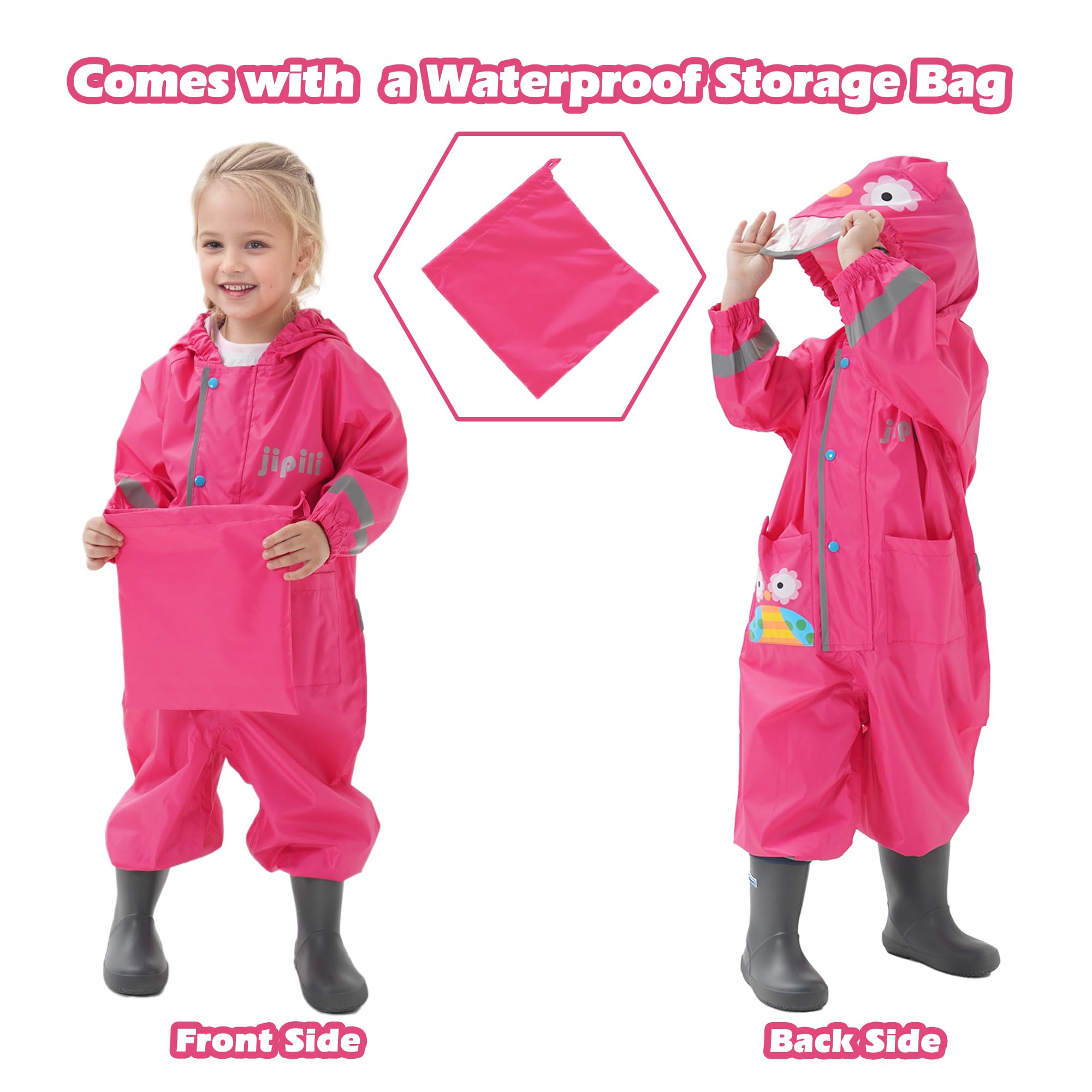 Impermeabile Ragazza Ragazzo Tuta da Pioggia Impermeabile Outdoor con Cappuccio e Reflex Lungo Antipioggia Portatile Giacche Pantaloni Mantella Viaggio Poncho Running per Bambini 1-9 Anni