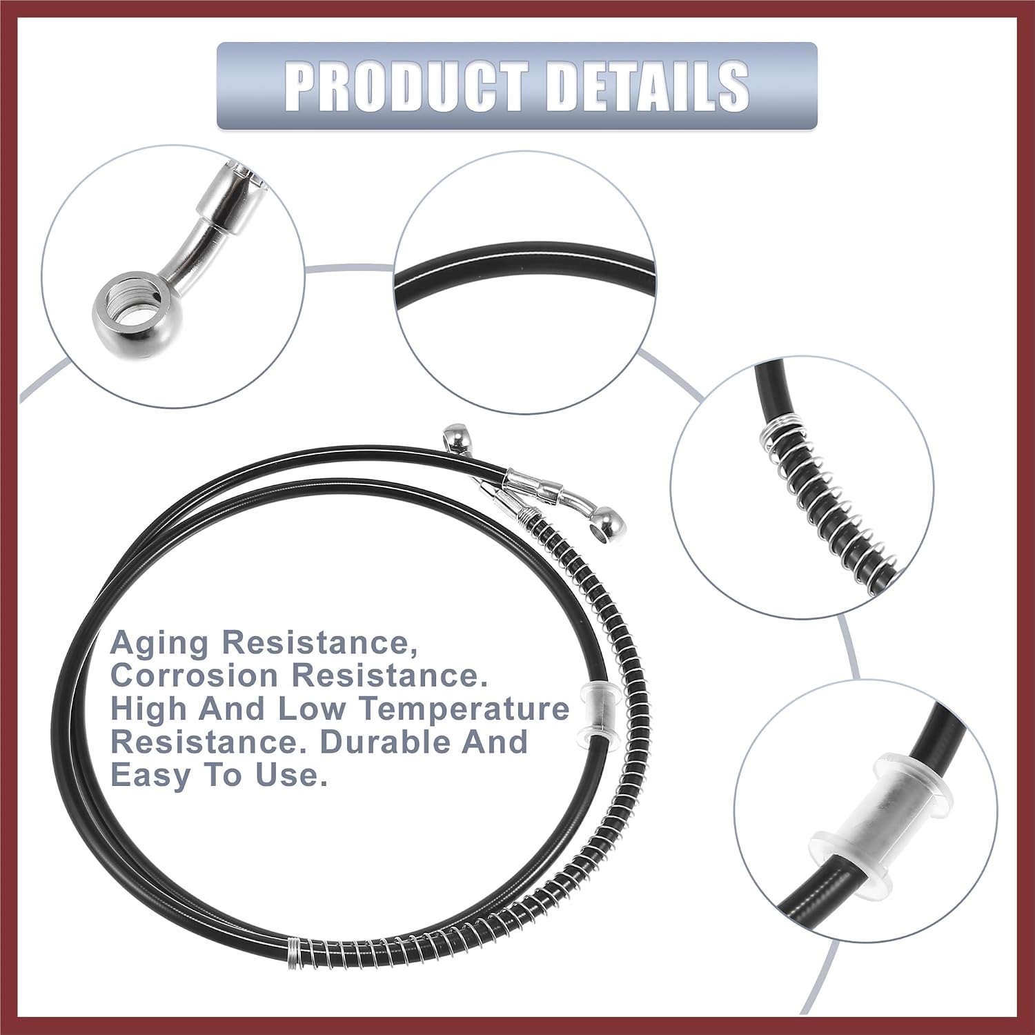 55.12" Length 10mm ID Motorcycle Hydraulic Brake Line Oil Hose Pipe Stainless Steel Braided Cable for ATV Motocross Sport Bikes Street Bikes Black Replace Parts