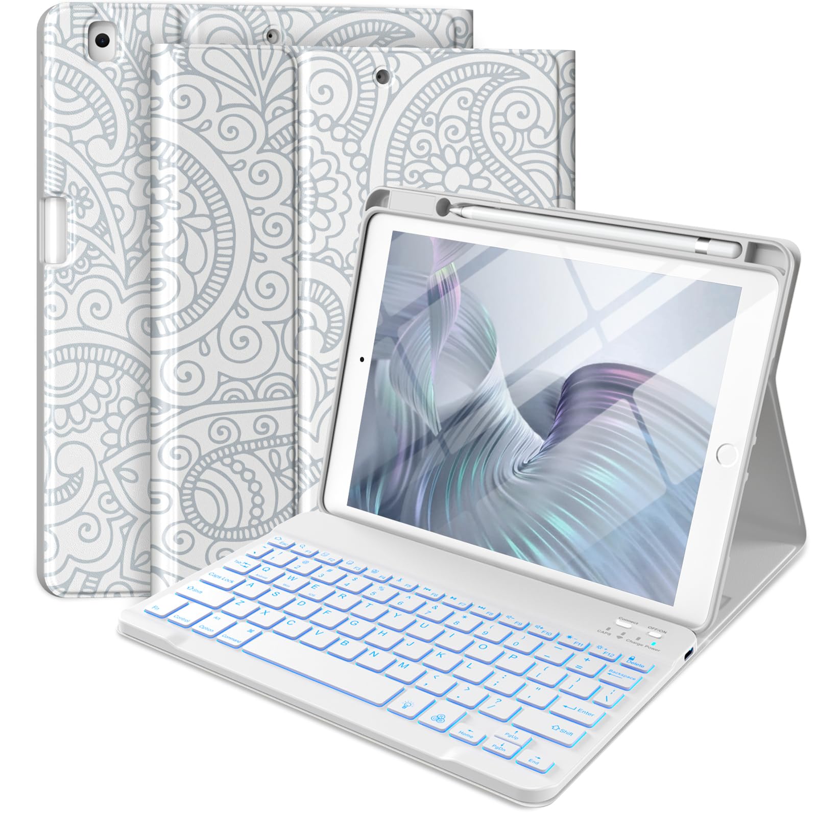 Hamile for iPad 9th Generation Case with Keyboard 10.2 Inch - Backlit Wireless Detachable Folio Keyboard Cover with Pencil Holder for iPad 8th Gen/7th Gen/iPad Pro 10.5"/iPad Air 3rd Gen (Gray)