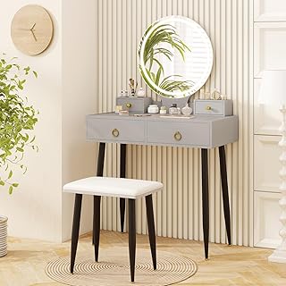 CHARMAID Vanity Desk with Mirror and Lights, Makeup Vanity with 4 Storag...