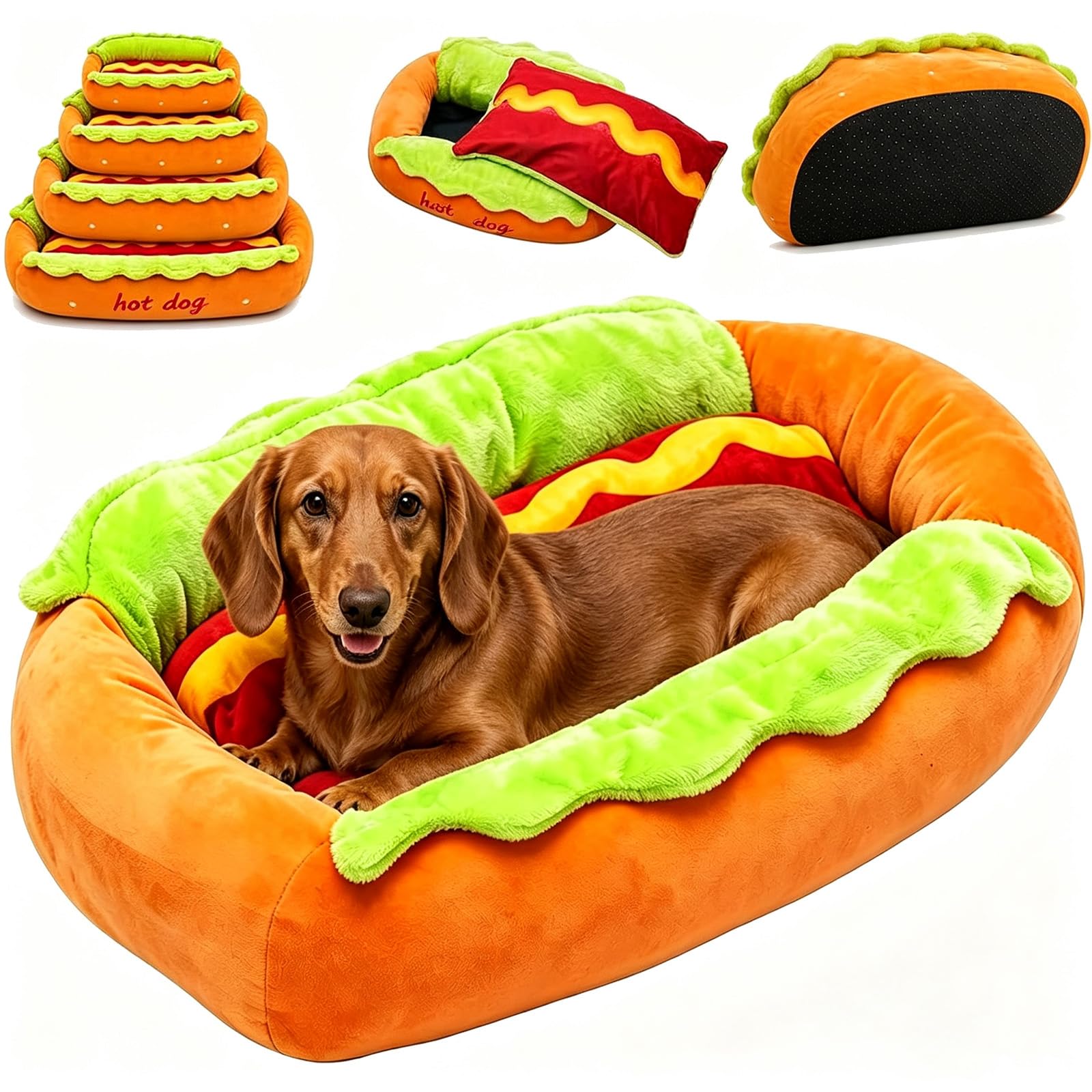 Hot Dog Dog Bed, Dachshund Dog Bed, Removable & Washable Pets Mat，M