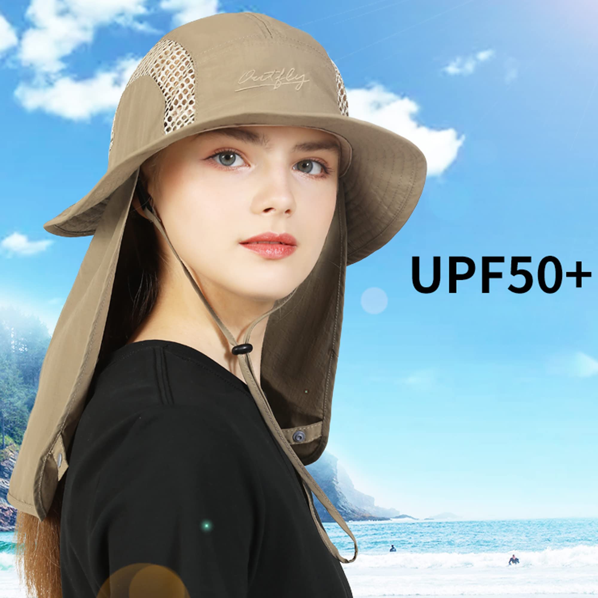 Unisex Cappello da Sole Safari con Protezione per Collo 25cm Extra Lunga e Tesa Larga da 11cm Protezione UV Traspirante Cappello da legionario per all'aperto Pesca Campeggio 56-60