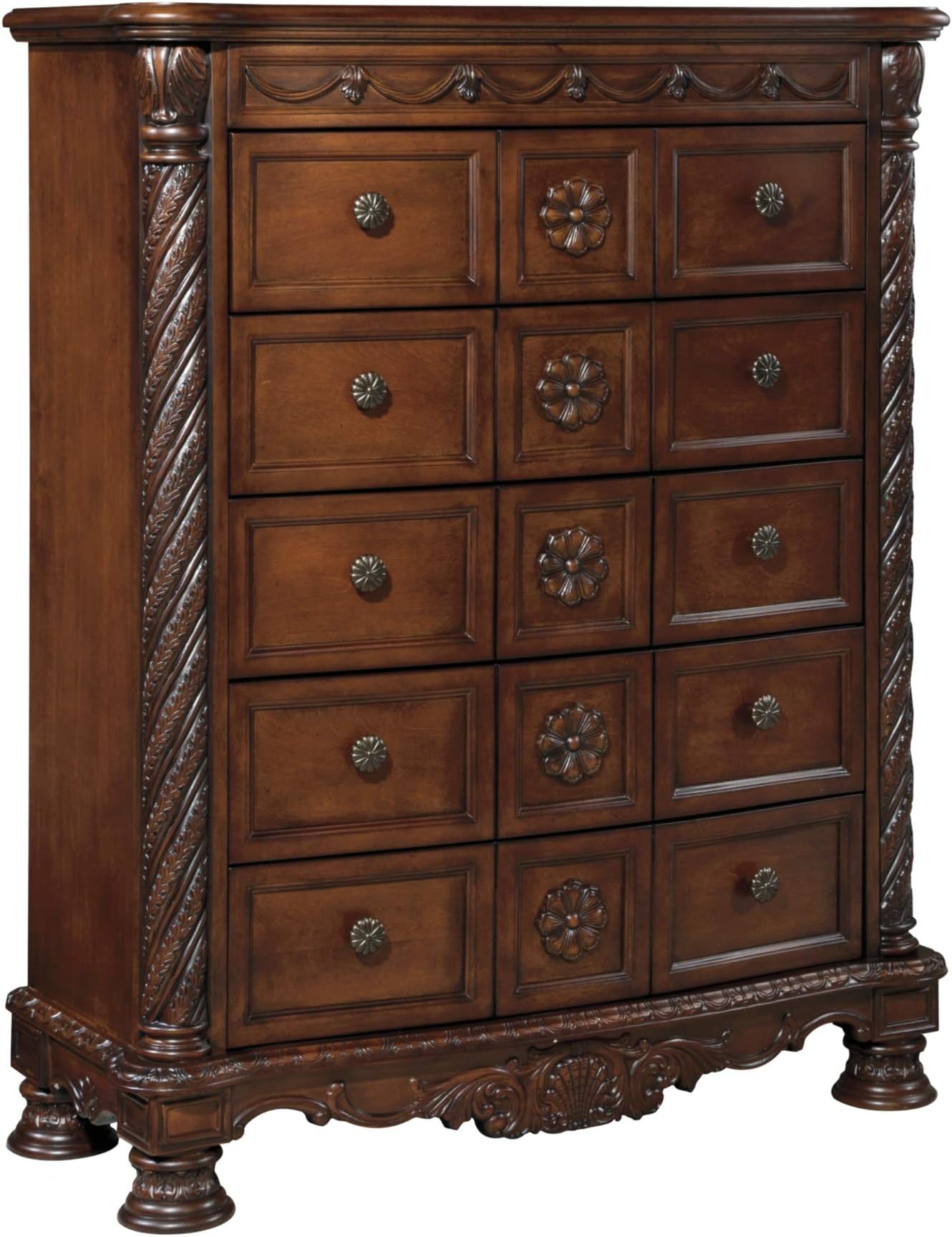 Signature Design by Ashley North Shore Ornate 5 Drawer Chest, Dark Brown