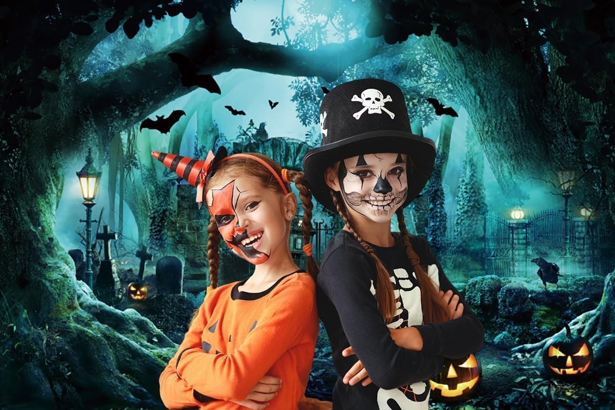 8x8ft Halloween Scary Cemetery Night Backdrop Horror Forest Haunted House Pumpkin Photo Background for Photogradphy Kids Adults Picture Backdrop Party Decorations Banner