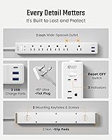 Vista 8 de SUPERDANNY - Cable de extensión de 10 pies con múltiples tomas, tira de alimentación con protector de sobretensiones de enchufe plano, cable largo
