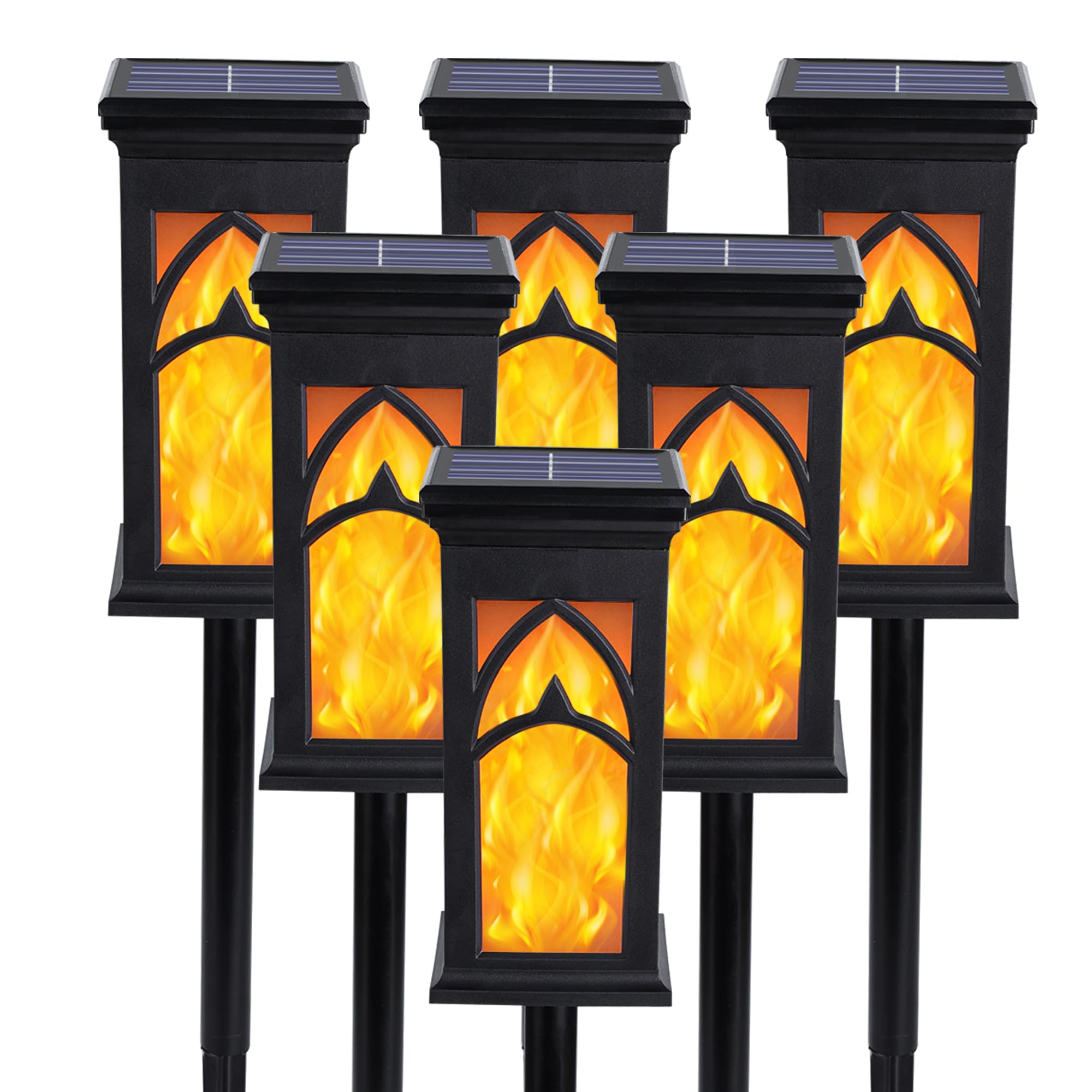Moxled Solarlampen für Außen Garten, 6 Stück Solarleuchten für Außen mit Realistischer Flammeneffekt, IP65 Wasserdicht Solar Gartenfackeln für Gärten Weg Hinterhöfe Rasen Balkon Deko