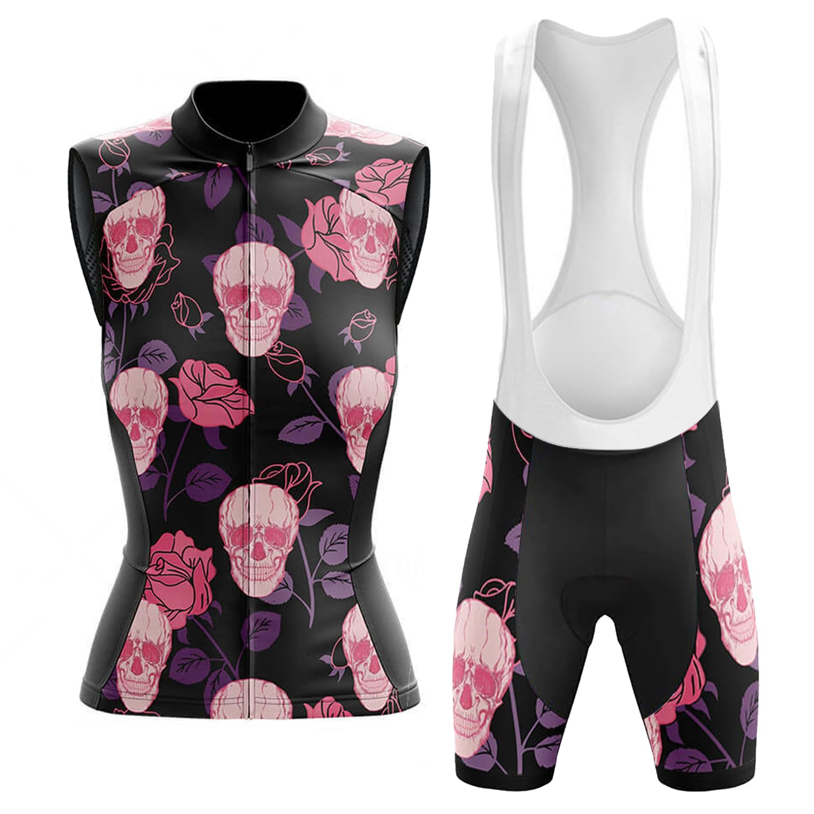 Conjunto Ropa Ciclismo Mujer Verano Maillot Bici MTB Sin Mangas,Traje Ciclista Chaleco Ciclo y Culotte Tirantes con 19D Gel Acolchado,Completa Bicicleta Jerseys Sleeveless Transpirable Secado Rápido