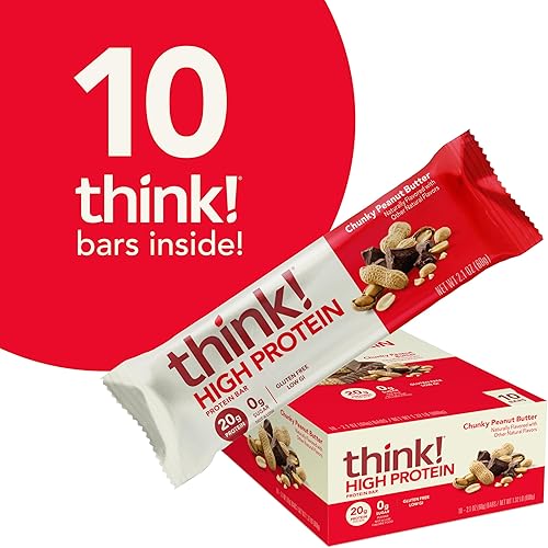 Miniatura 3 de Think thinkThinin Barras ricas en proteína de 20 gramos mantequilla de maní con trocitos 0 gramos de azúcar sin edulcorantes artificiales sin gluten