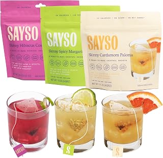 SAYSO Skinny Spicy Margarita, Skinny Hibiscus Cosmo & Skinny Cardamom Paloma Cocktail Tea Bags - - Instant Cocktail or Mocktail Mixers - No Hot Water - Home Bar - Organic Ingredients, 3-Pack