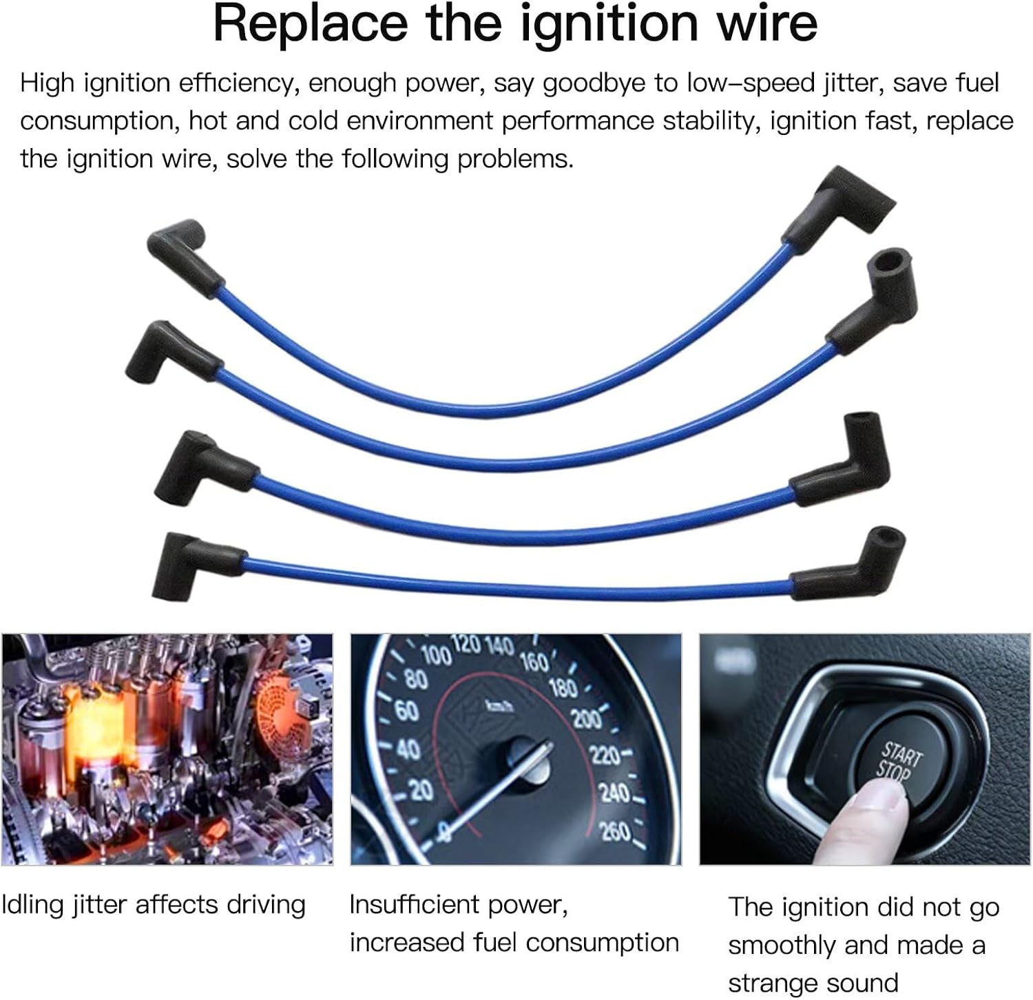 Upgraded Blue 8mm Marine Spark Plug Wire Set for Mercruiser V8 Thunderbolt Replaces 84-816608Q61 by GRABOTE