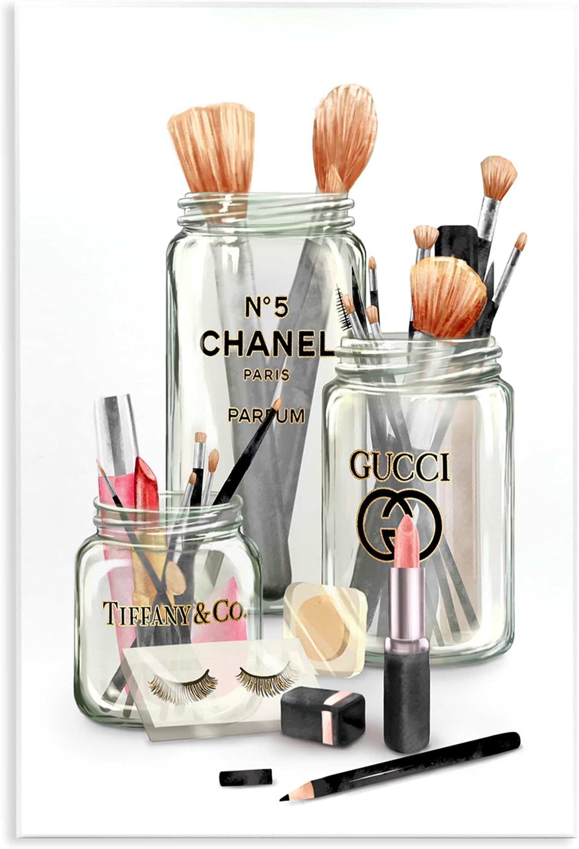 Stupell Industries Fashion Brand Makeup in Mason Jars Glam Design, Designed by Ziwei Li Wall Art, 10 x 15, Pink, Living Room