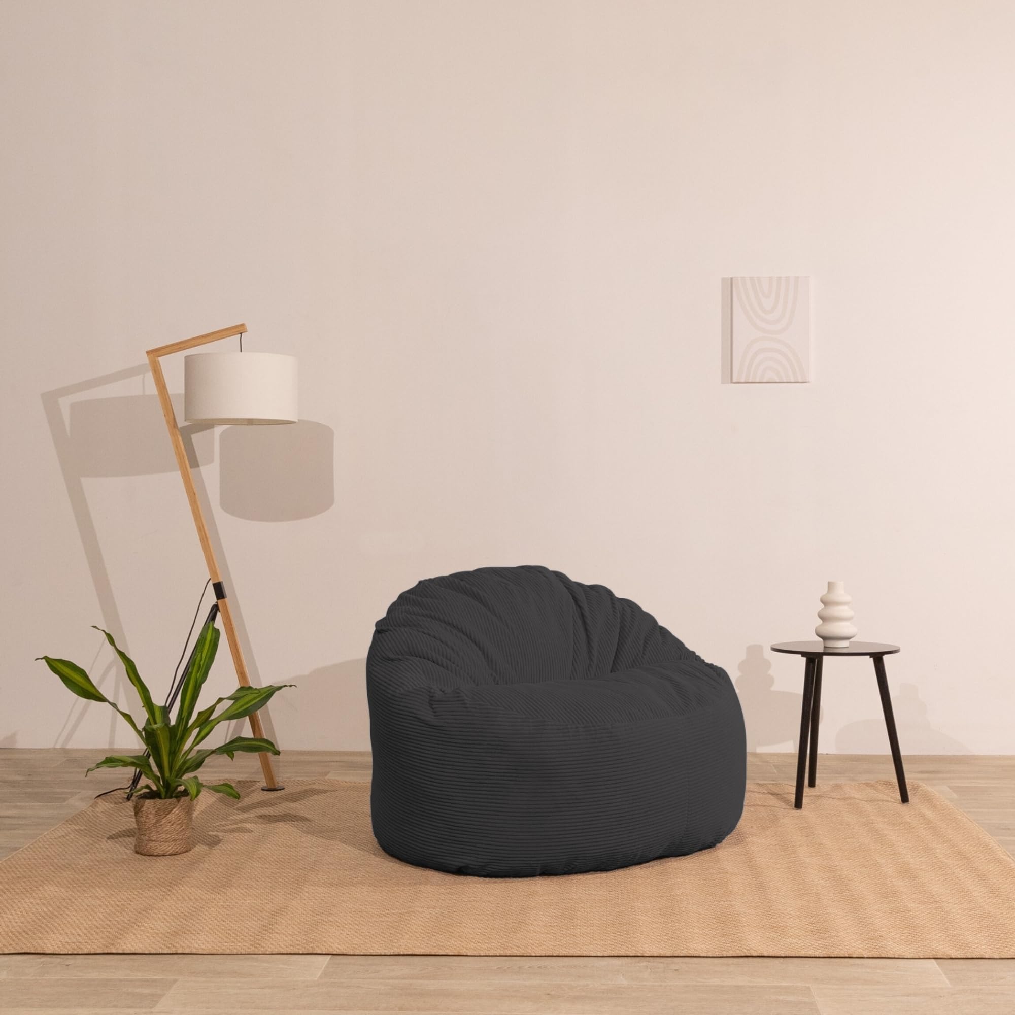 bananair - Pouf Poltrona Sacco in Velluto a Coste Larghe - Morbido e Confortevole - Imbottitura in Schiuma, Ottimo Supporto per la Schiena - Pouf Divano Gigante (100 cm, Grigio Scuro)