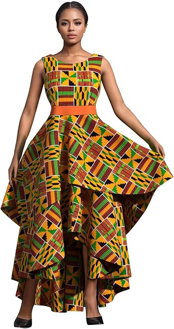 ABCWAX Womens Church Sleeveless Double Hem African Traditional Printed Casual Office Dress African Style A-line Dresses