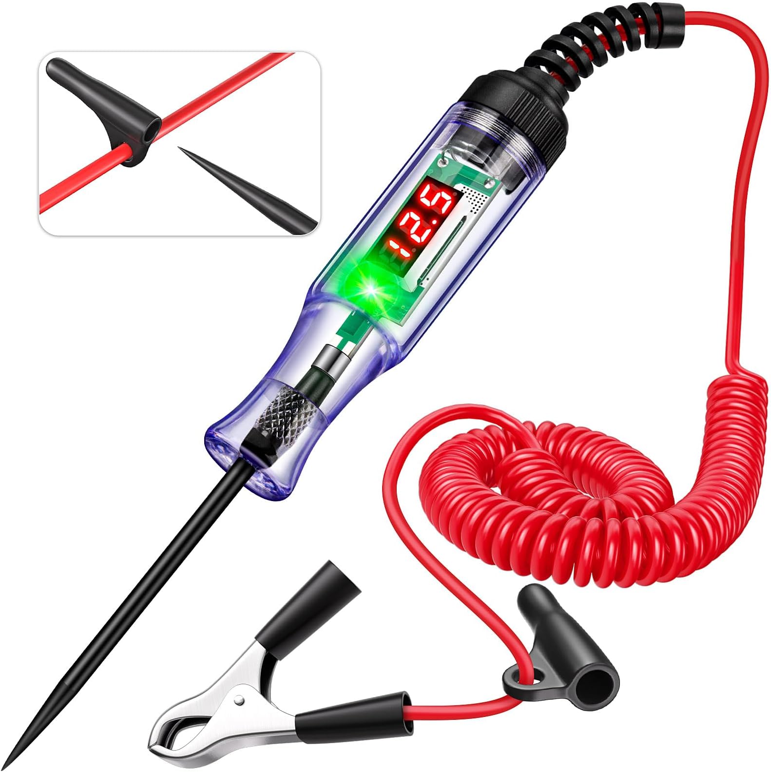 Test Light Automotive 5-90V Digital LED Circuit Tester with Voltage Display, Auto Bidirectional Voltage Tester, Electric Test Pen with Extended Spring Wire & Probe for Car RV Fuse Checker