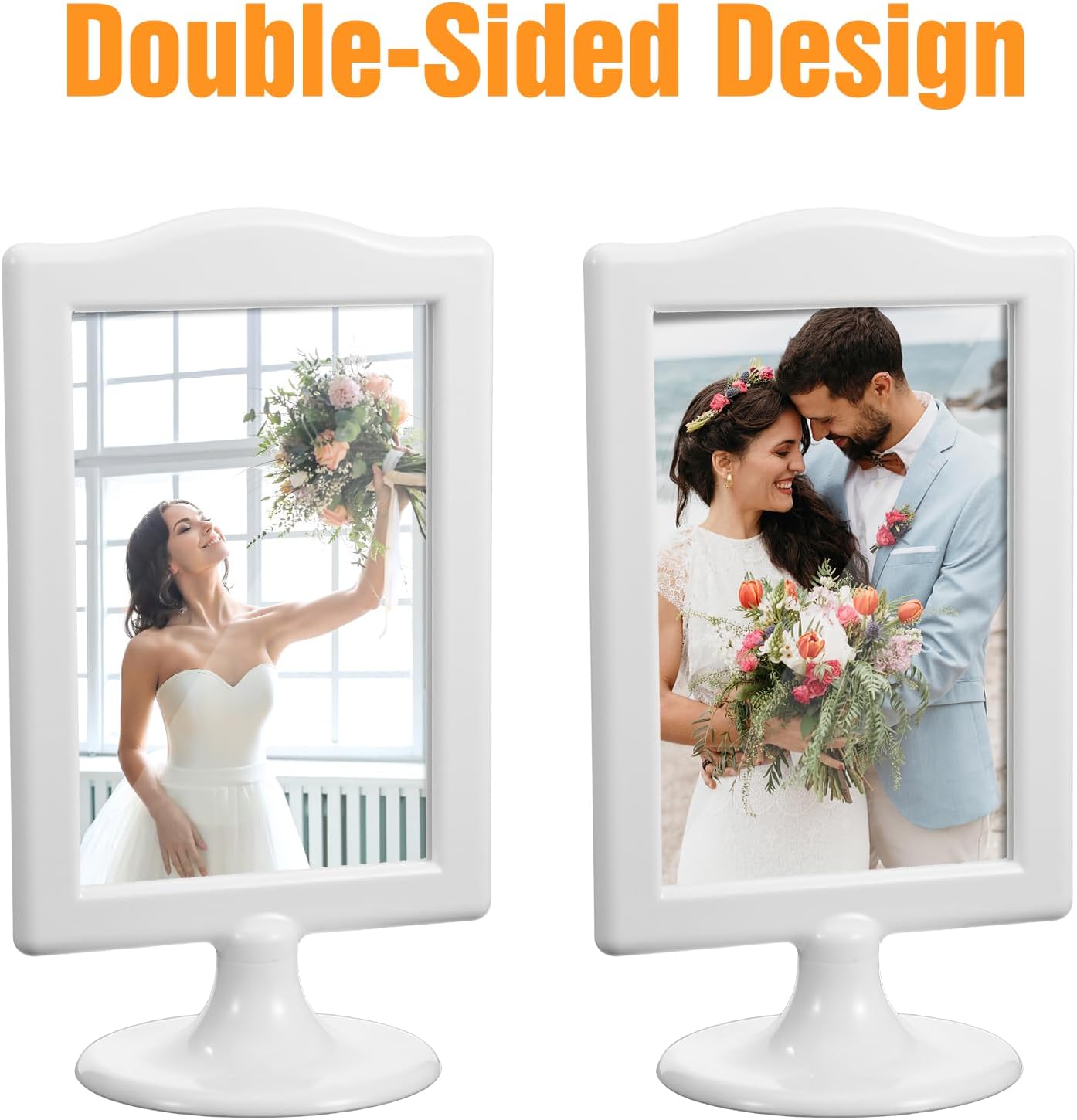 Kifmurase 15PCS Standing Picture Frame, 4x6 Inch Double Sided Tabletop Photo Frame with Inserts and Base, Bulk Plastic Vertical Picture Display Holder for Wedding Table Menu Christmas（White）
