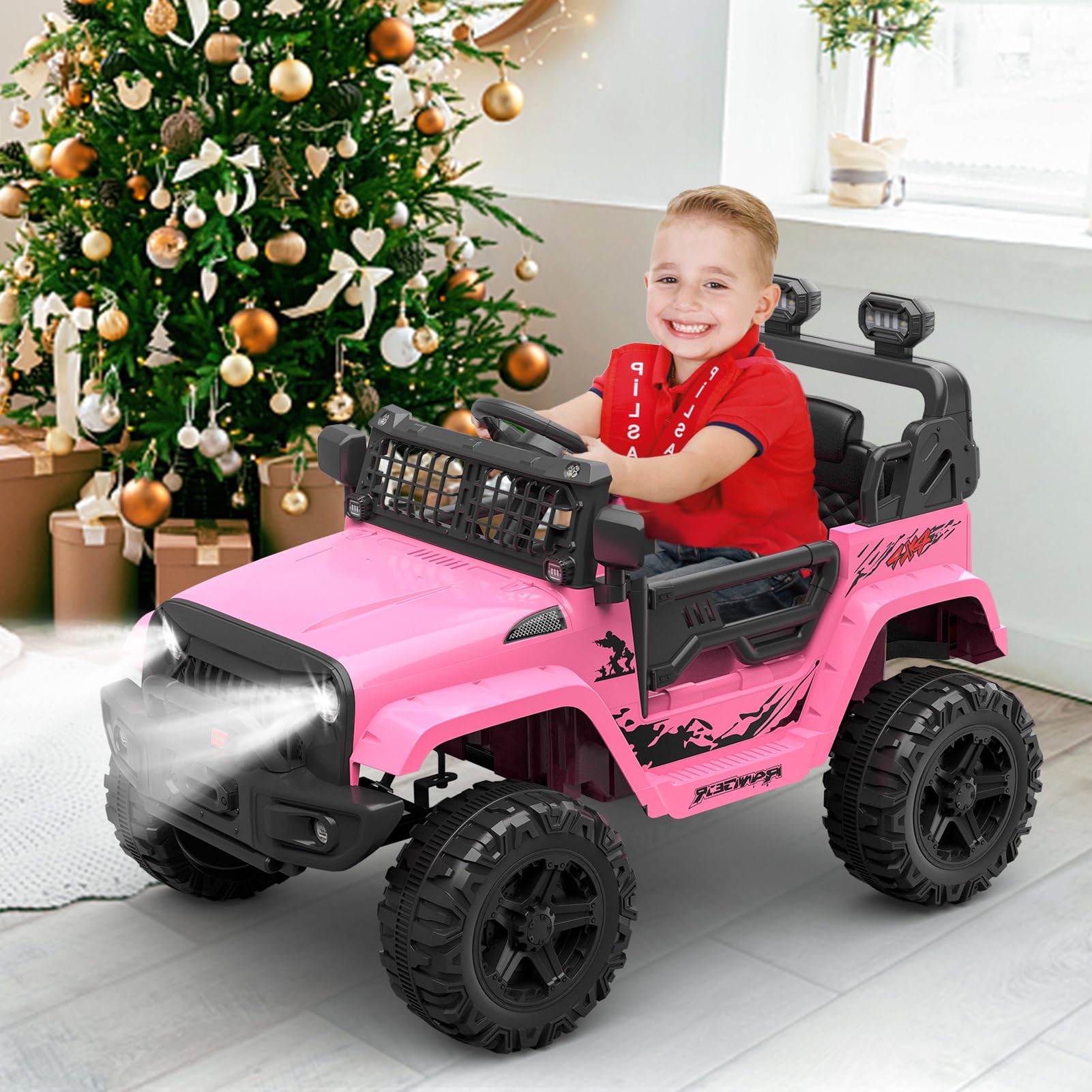 Garvee Voiture électrique Enfant, 12 V Voiture électrique Enfants avec Suspension à Ressort, lumières LED, Bluetooth, 2 Vitesses pour de 3 à 8 Ans