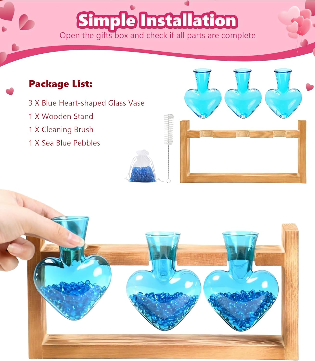 Nacome Plant Terrarium Propagation Stations: Valentines Day Gifts for Her Plant Lovers Women Mom Wife Daughter - 3 Bulb Glass Vase with Wooden Stand Tabletop for Hydroponics Home Garden Wall Decor - Image 4