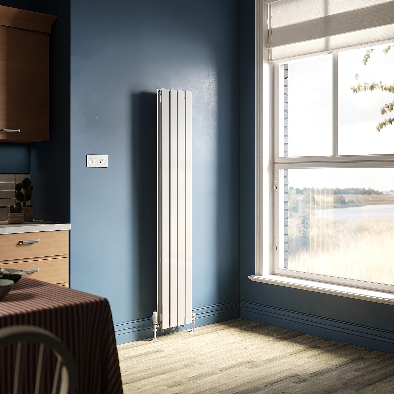 ZANOFIRA 1800 x 304 mm White Vertical Column Radiator Double Flat Panel Designer Tall Upright Radiators RAD
