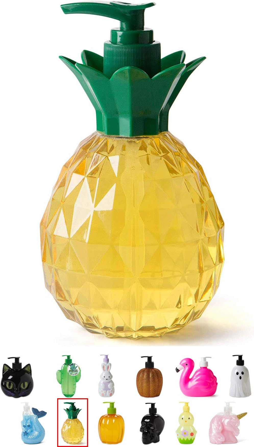 Pineapple Decor Hand Soap Dispenser: Tri-Coastal Design Pineapple Shaped Bottle with Ocean Scented Liquid Soap - Decorative Hand Pump Refillable Soap Dispensers for Kitchen and Bathroom - 11.8 ounces