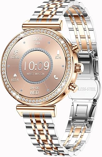 Miniatura 8 de Yihou Relojes inteligentes para mujer, rastreador de actividad física con diamantes, modos multideportivos, monitor de frecuencia cardíaca, Oro