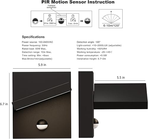 Miniatura 8 de Lámpara de pared exterior con cabezal de lámpara ajustable, linterna LED de montaje en pared para porche, patio, jardín, 3000 K, gris oscuro