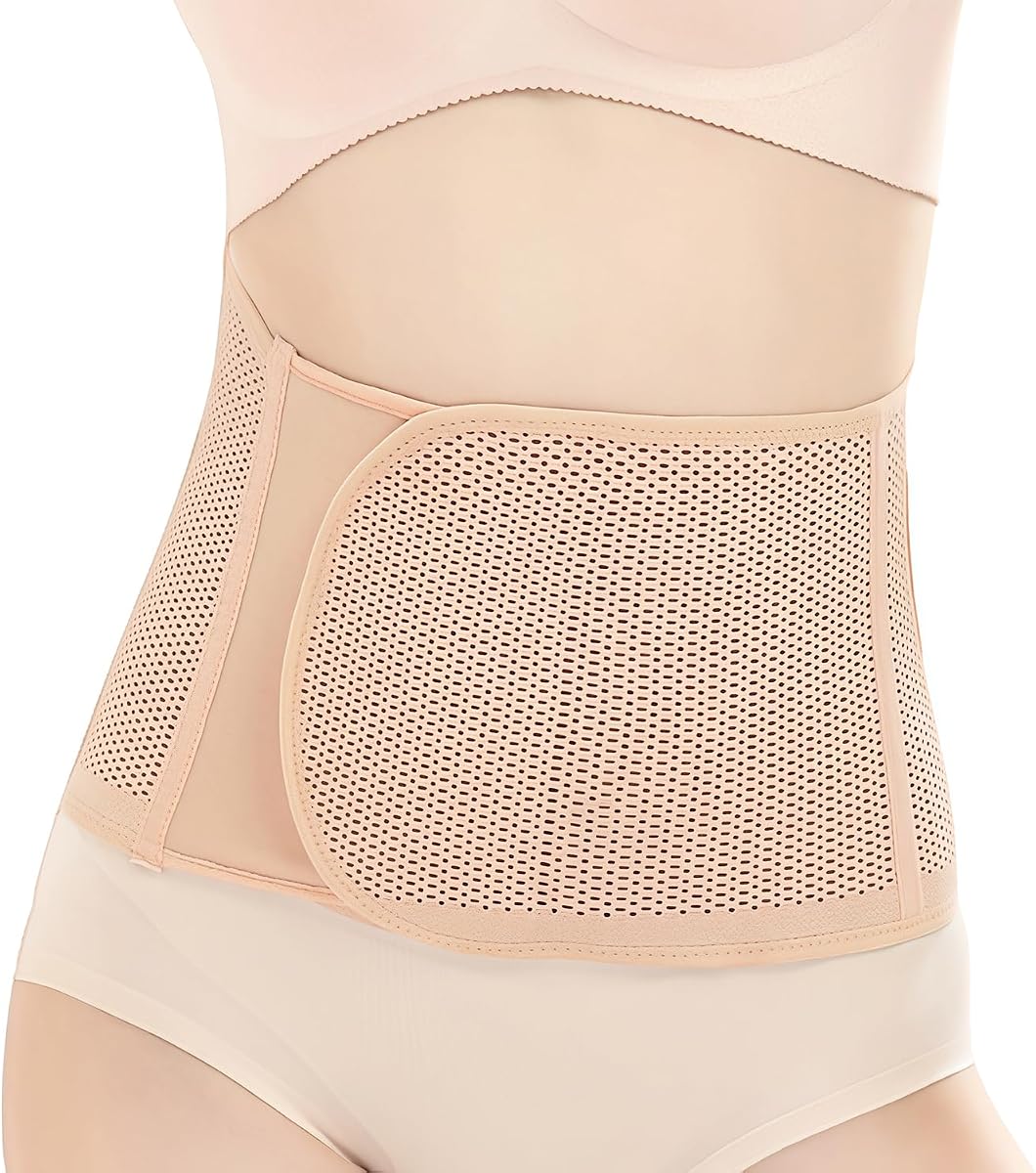 1PCS Waist Trainer Breathable Adjustable Elastic Abdominal Binder Postnatal Waist Slimming Belt Wrap Waist Trimmer Slimming Tummy Stomach Sweat Wraps for Women (L-Beige)